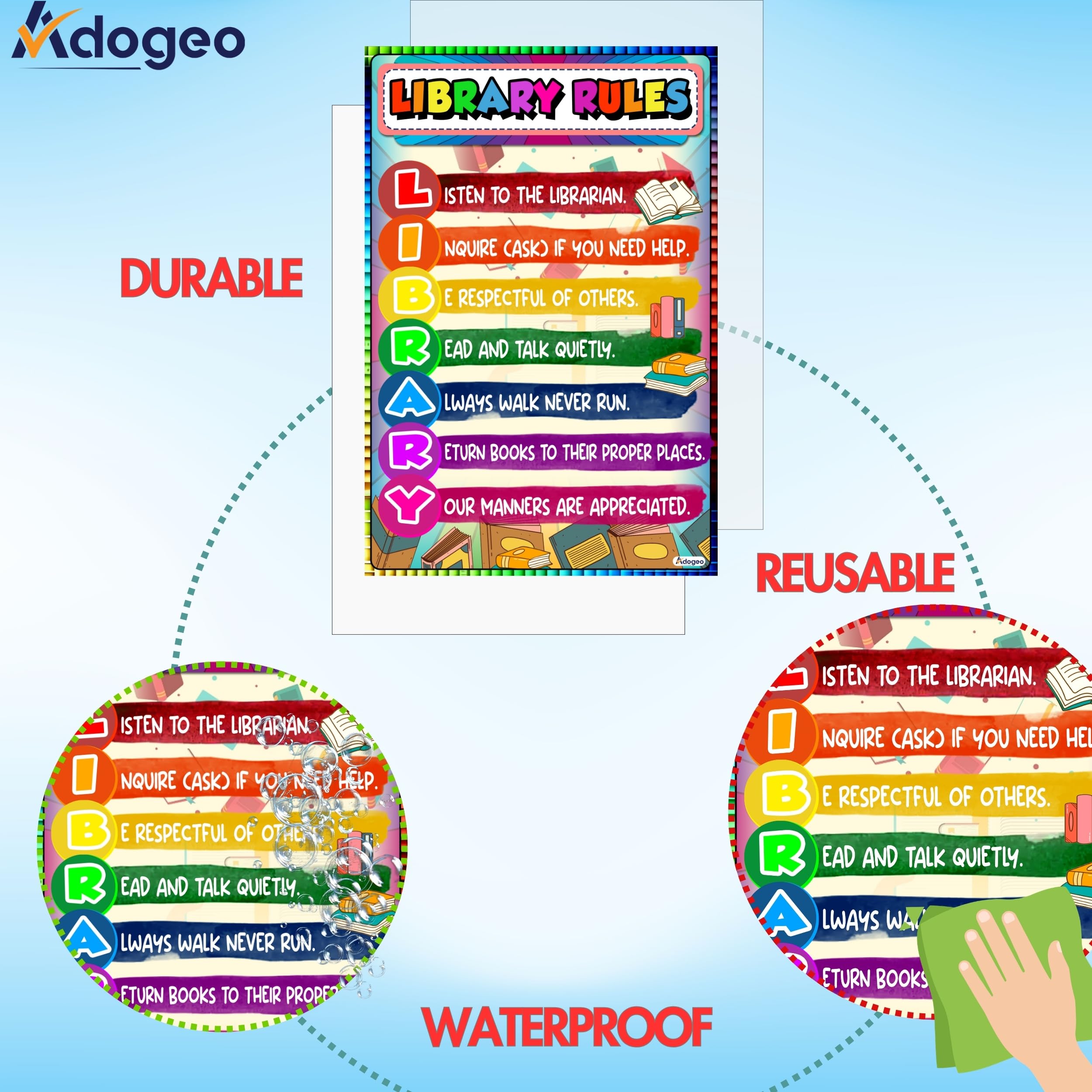 Snapklik.com : ADOGEO Library Rules Poster - Colorful Educational ...