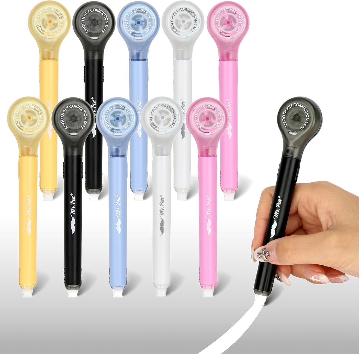 Correction Tape Pen, 10 Pack, 0.2" x 293", Bright Colors | Correctional Tape, Push-Pull Protective Cover, Pen Style Applicator for Quick Corrections, Office and School Supplies