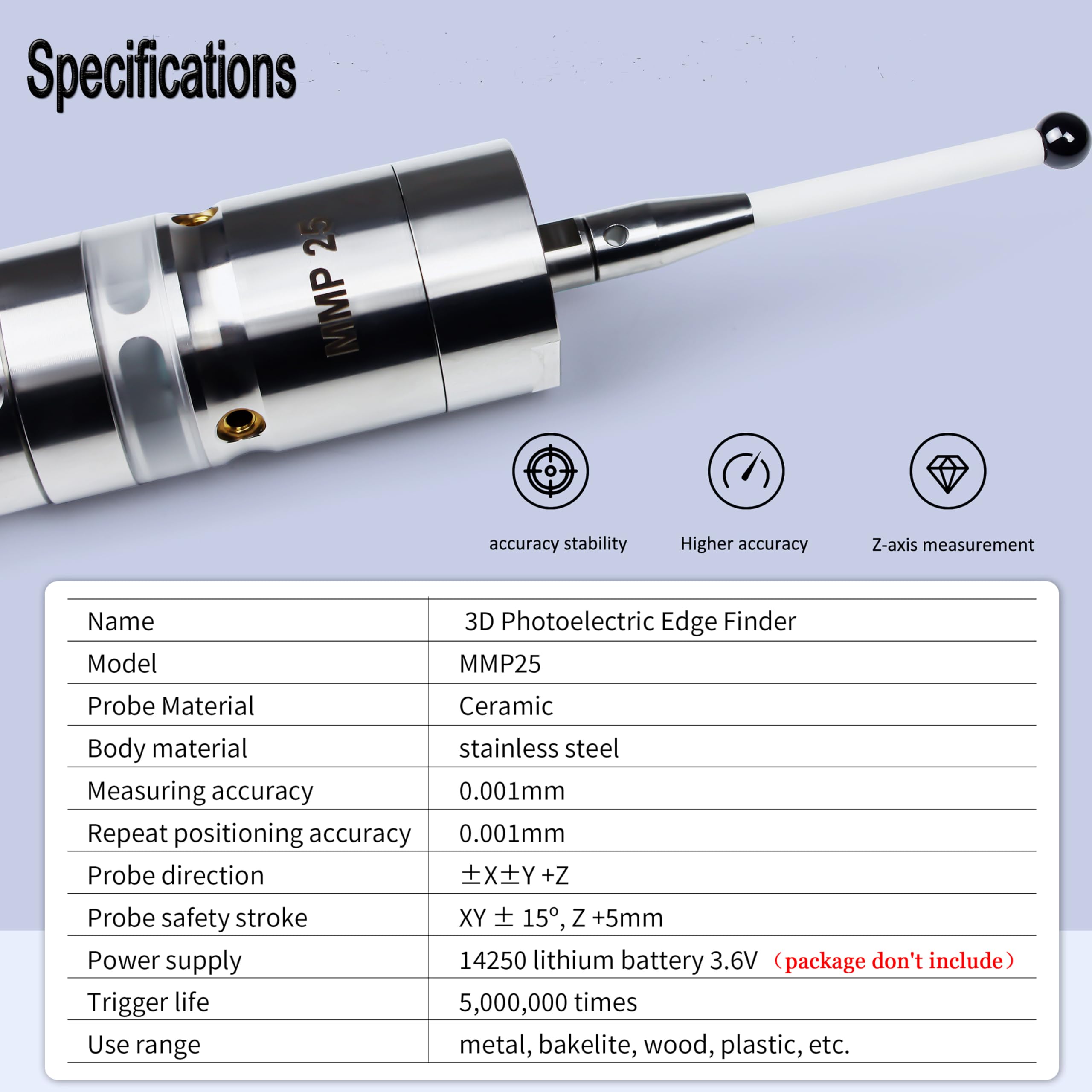 XUNKUANER MMP25 3D Photoelectric Touch Probe Edge Finder，0.001mm