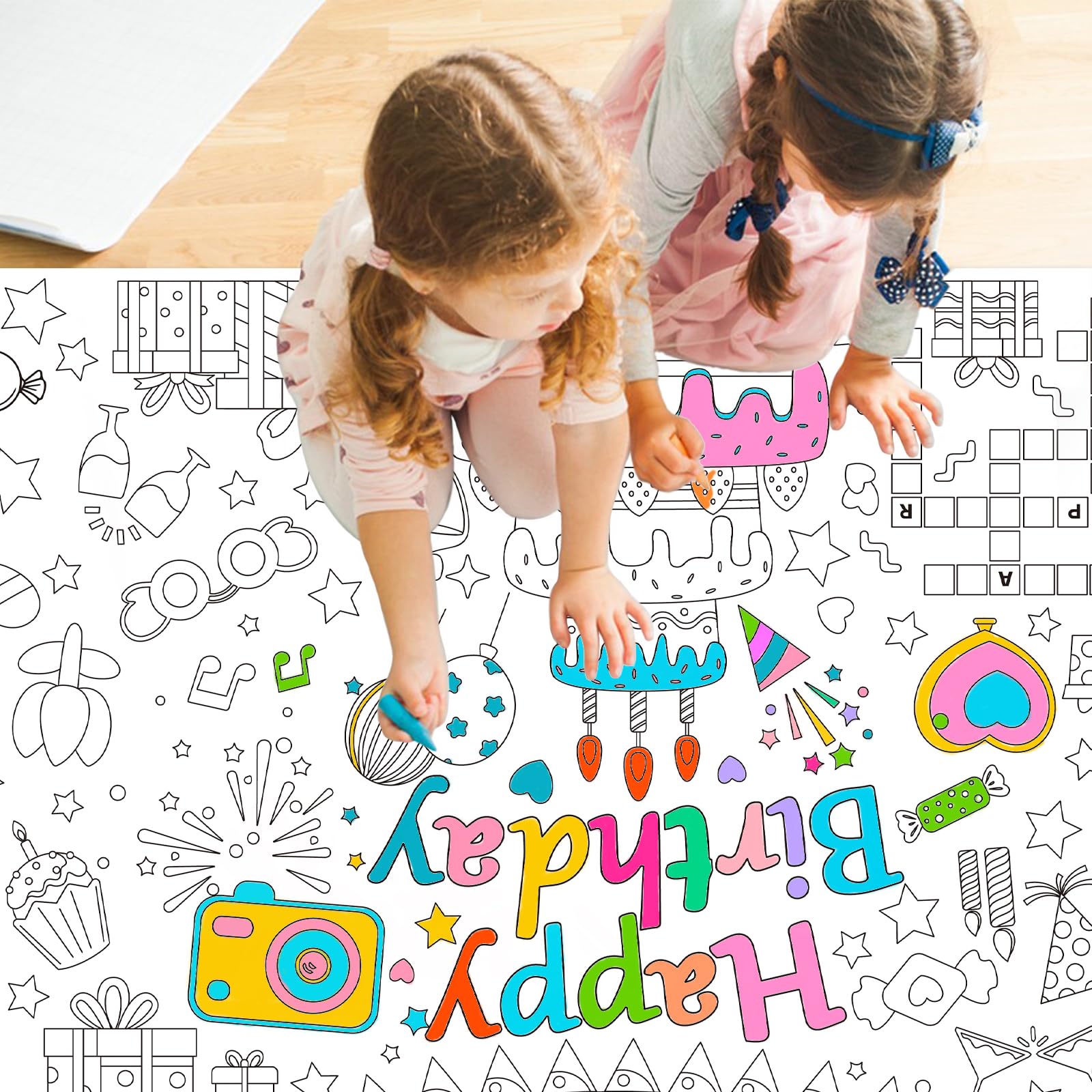 Giant Birthday Coloring Poster For Kids – 71" X 30" Tablecloth, DIY Party Activity For School & Home - View #11