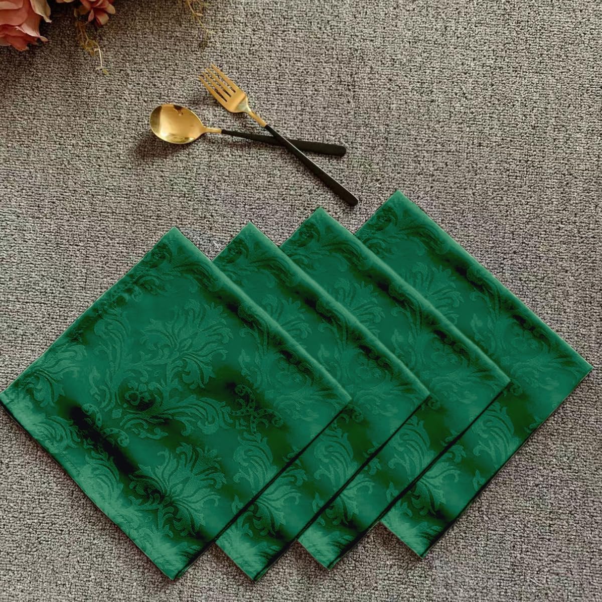 SASTYBALE Jacquard Square Napkin, Damask Wrinkle Resistant Soft Polyester Napkins, Fabric Cloth Dinner Napkins for Wedding, Winter, Holiday, Parties, Set of 4 (Dark Green, 20X20 Napkin) D-dark Green Napkin 20X20" (Set of 4)