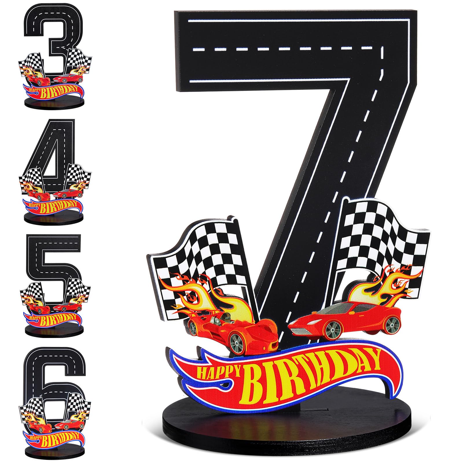 Race Car 7th Birthday Number Sign Centerpiece Race Car Theme 7th Birthday Party Supplies Wooden Table Decoration Photo Props for Boys Seven Years Old