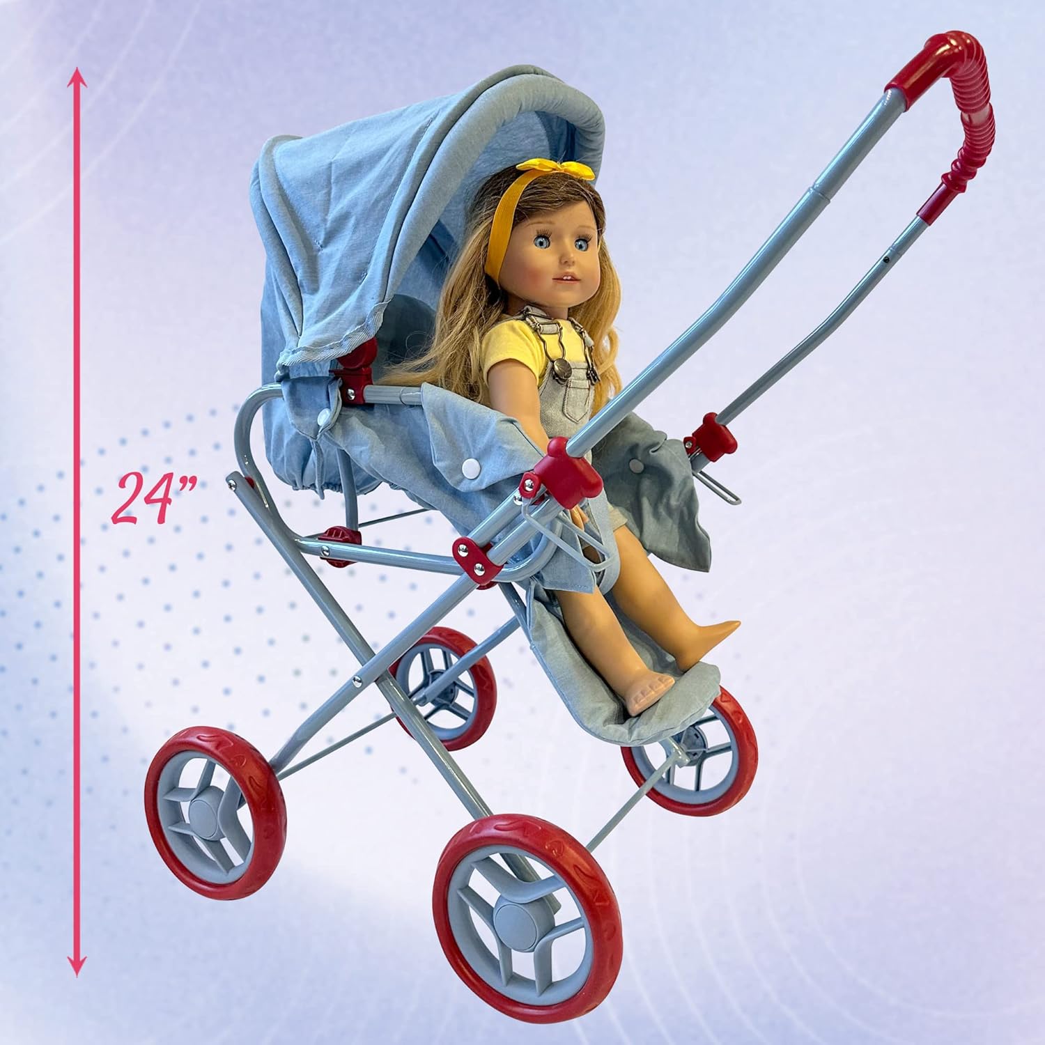 Light Denim 3-in-1 Doll Stroller with Removable Bassinet