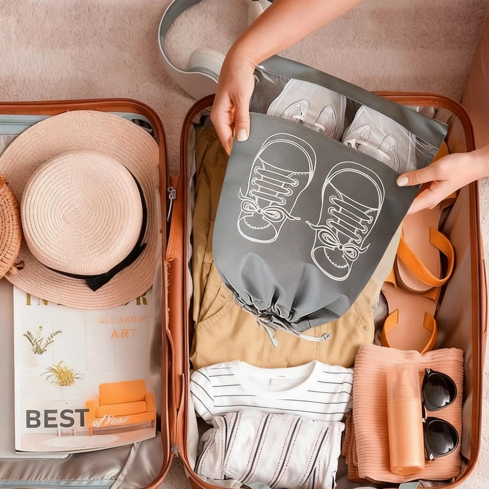 Lot de 8 grands sacs de rangement pour chaussures, anti-salissure, avec cordon de serrage résistant à la poussière, sacs à chaussures, portables, accessoires de voyage, pour le sport