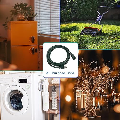 Miniatura 8 de Cable de extensión para interiores y exteriores de 15 pies, SJTW 163 resistentes a la intemperie, cables eléctricos verdes resistentes a la