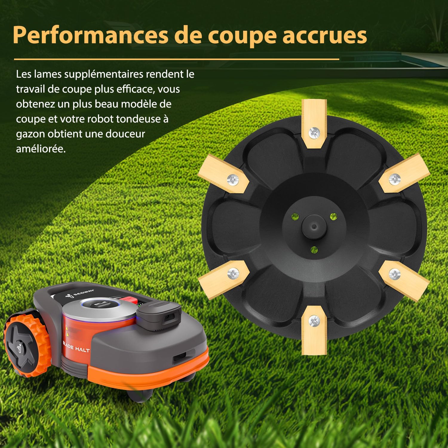 Équipement : plateau à couteaux + 6 lames compatibles avec Segway Navimow H-Serie H500E, H800E, H1500E, H3000E-VF
