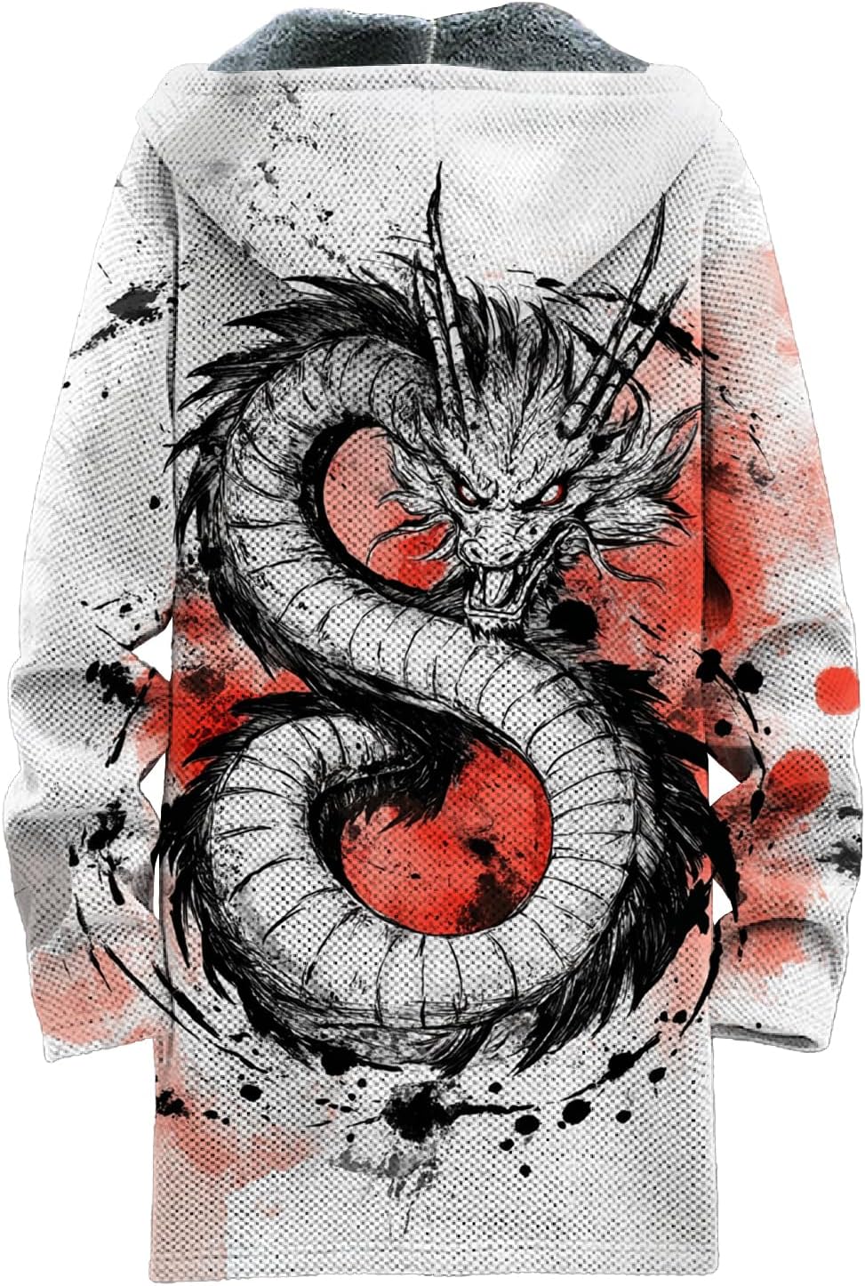 Dragon Print Zip Up Hoodie Men Heavyweight Drasting Fleece Big And Tall Novelty Warm Loose Fit Hooded Sweatshirt - Image 4