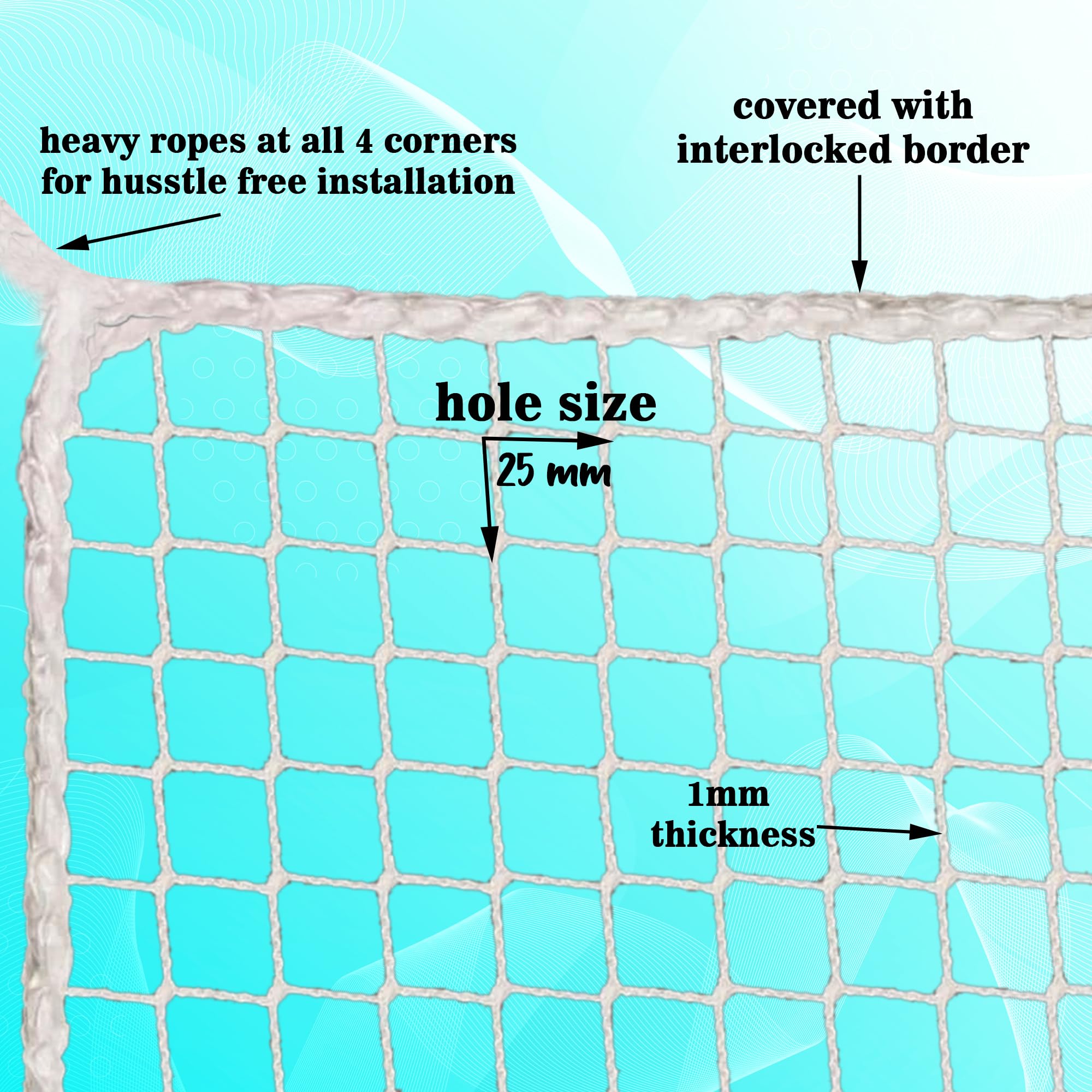 Khushee Enterprises UV Stabilized Bird Net/Anti Bird Net/Pigeon Net / 15 PLY with Attached Corner Ropes & Installation Kit/Size- (3 X 5 FT) 4