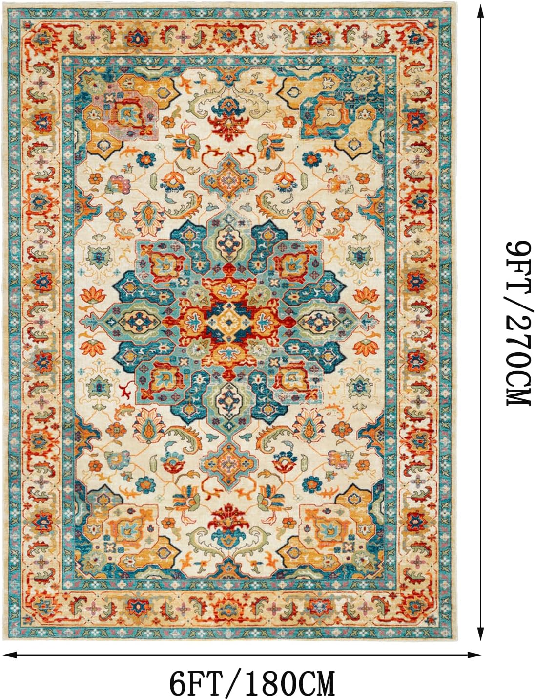 CHICHIC Area Rug 6x9 Washable Rug for Living Room Large Boho Bedroom Rug Area Rugs Accent Non-Slip Rugs Soft Vintage Floor Carpet for Dining Room Office Farmhouse, Red-Blue