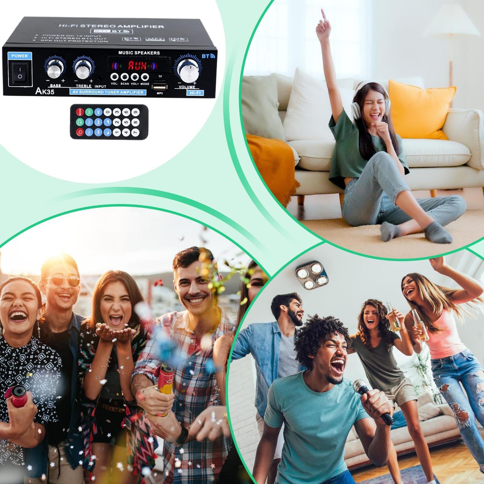 Wzmacniacz Domowy Amplifikator AV Stereo | Odtwarzacz Bezprzewodowy Z Trybami Surround Do Radia Mikrofonu TV Rozrywki Domowej Karaoke W Pomieszczeniach