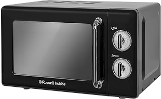 Russell Hobbs RHRETMM705B 17 L 700 W Black Compact Retro Solo Manual Microwave with 5 Power Levels, Timer, Defrost Setting, Easy Clean