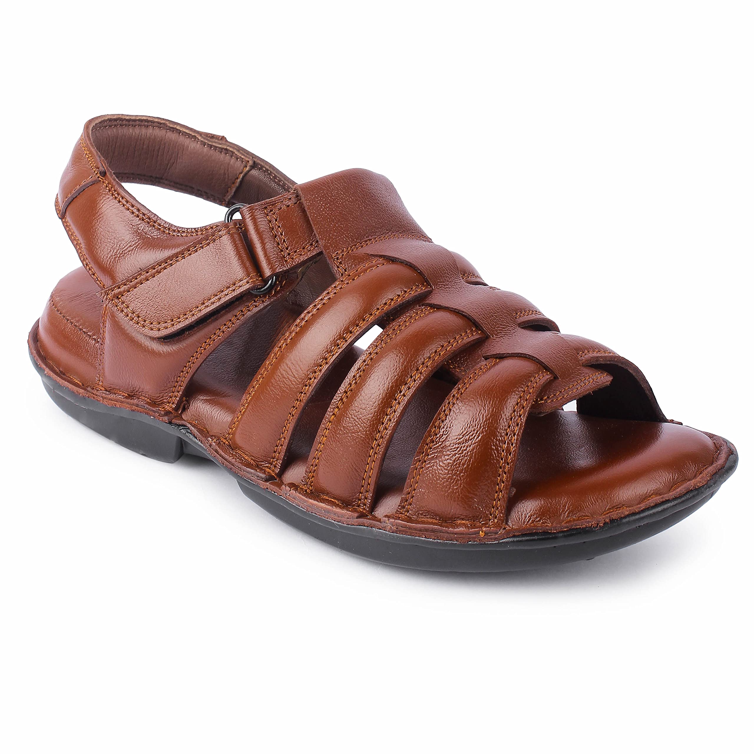 FEATHER LEATHER Genuine Leather Comfortable Sandals & Floaters - Stylish & Flexible Sandals For Men (Tan - 9 UK) (B0BB21NG2D) Amazon Price History, Amazon Price Tracker