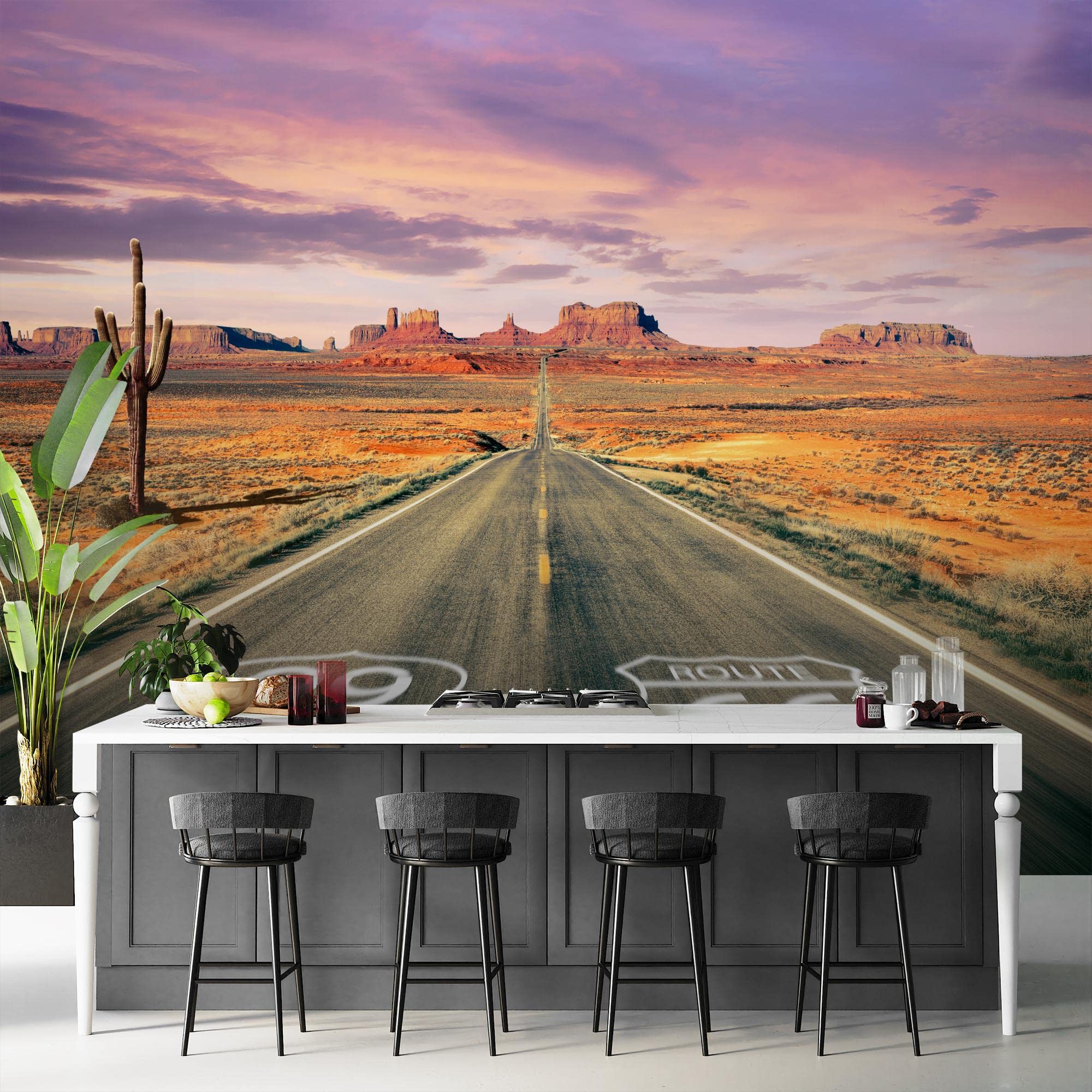 Runa Art Fototapete Route 66 352 x 250 cm Vlies Tapeten XXL Moderne Wandtapete Wohnzimmer Schlafzimmer Violett Braun Grau 9046011a