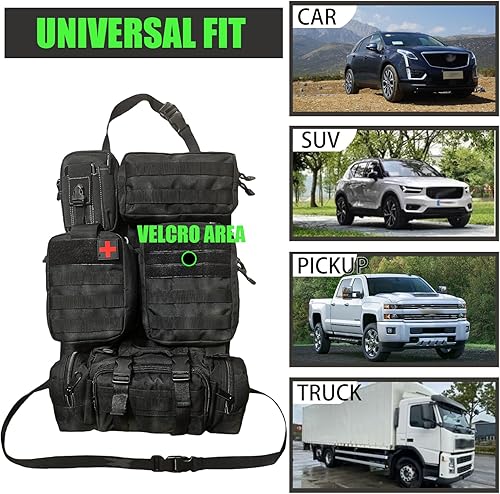 Miniatura 7 de Organizador táctico de respaldo de asiento de coche con 5 bolsas desmontables, organizador táctico de panel de vehículo Molle, universal se adapta a