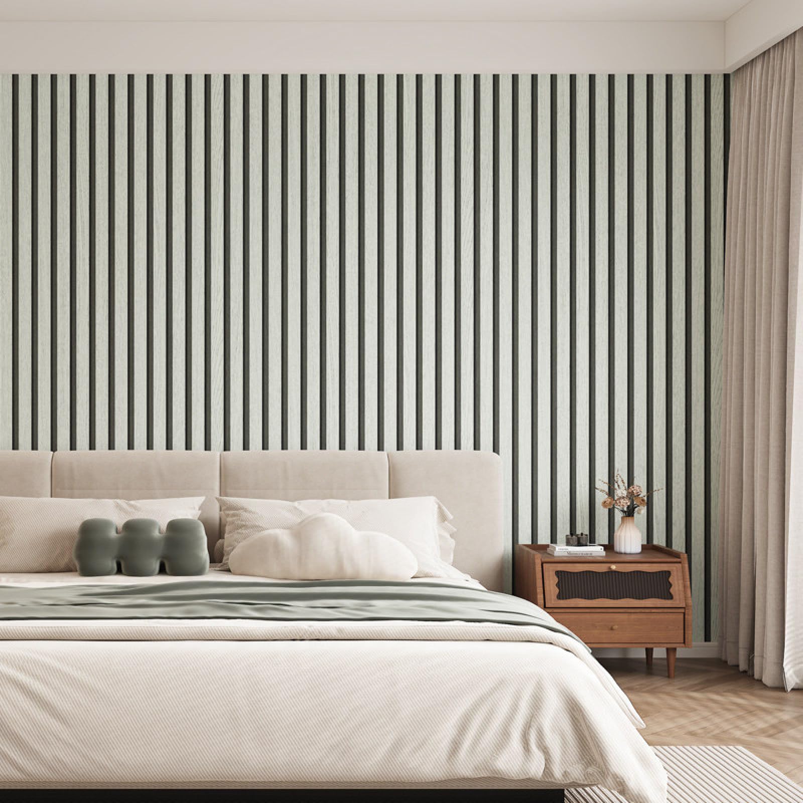 Papier peint adhésif mural grain de bois vertical vert clair 3 rouleaux 53x300 cm