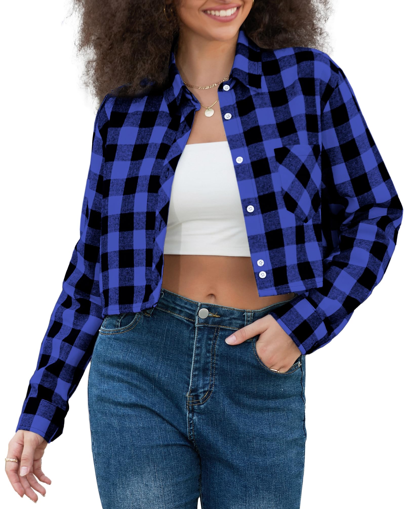 SANGTREE Womens and Girls Long Sleeve Flannel Shirt Plaid Button Down Shirt