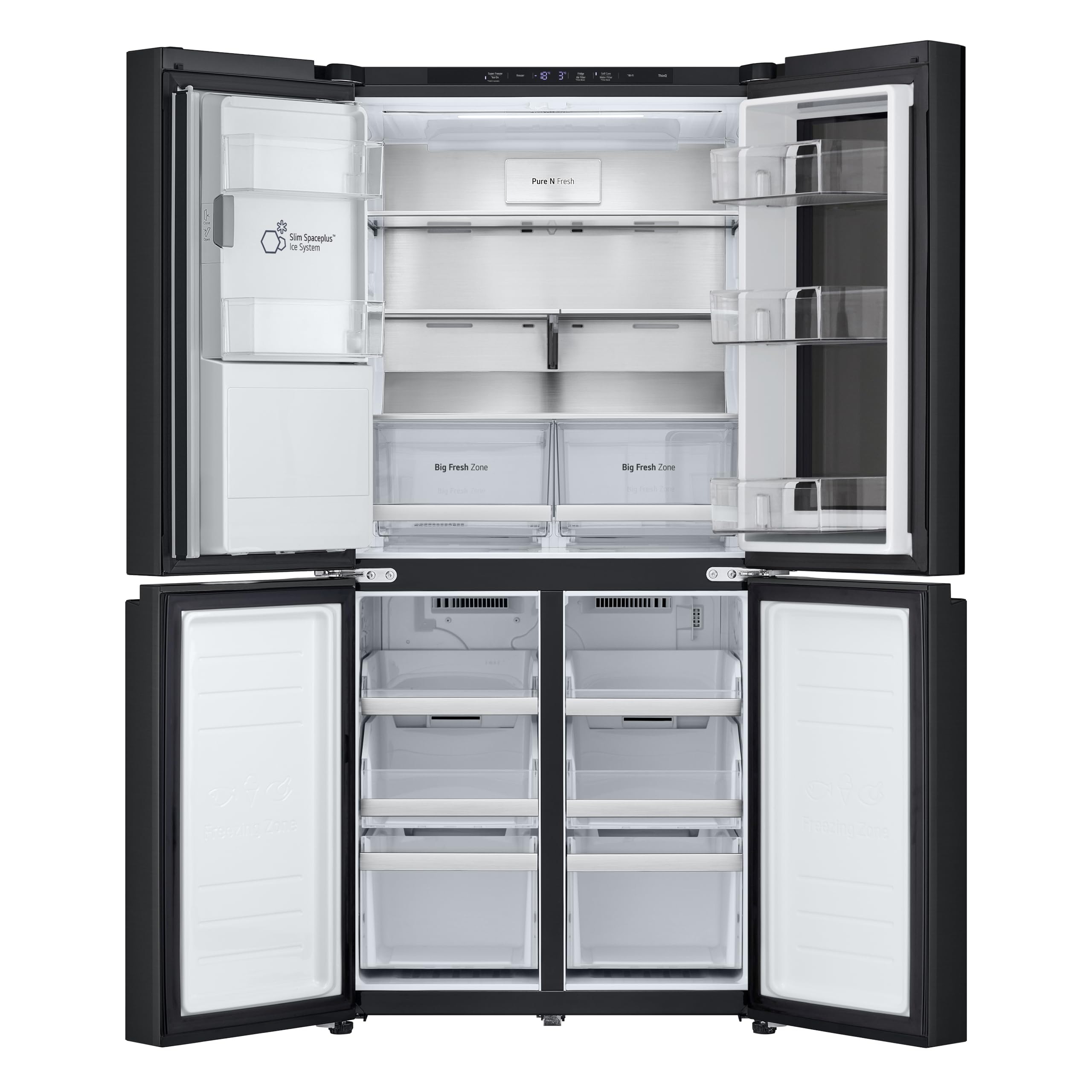 LG GMG860EPBE Frigorifero Slim Multidoor InstaView, Classe E, 638L, Wi-Fi, Door e Linear Cooling, Frigo con Dispenser Acqua UVnano senza allaccio, Metal Fresh, Frigorifero Nero Opaco