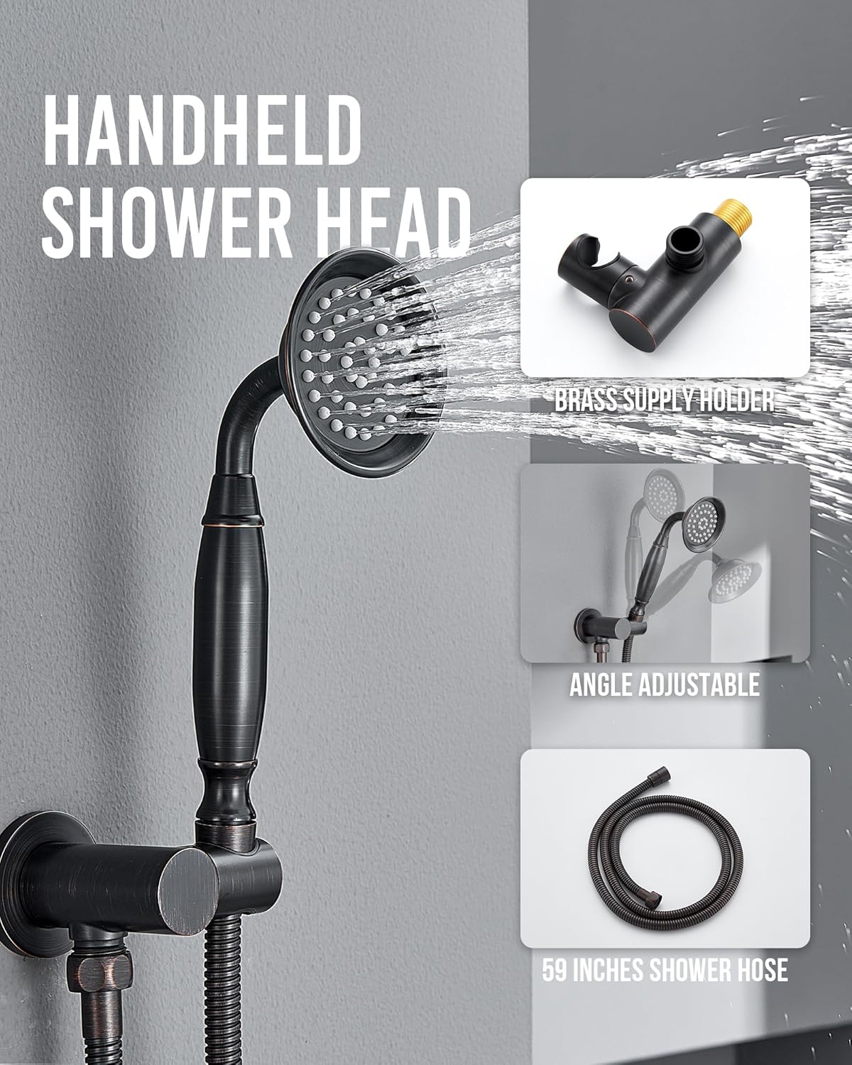 DASAN Antique Dual Shower Head Faucet Set, Oil Rubbed Bronze Dual Rain Shower Head System Complete Double Head Shower Fixture Combo, 9'' & 6'' Dual Rainfall Overhead Shower with Handheld, Valve & Trim