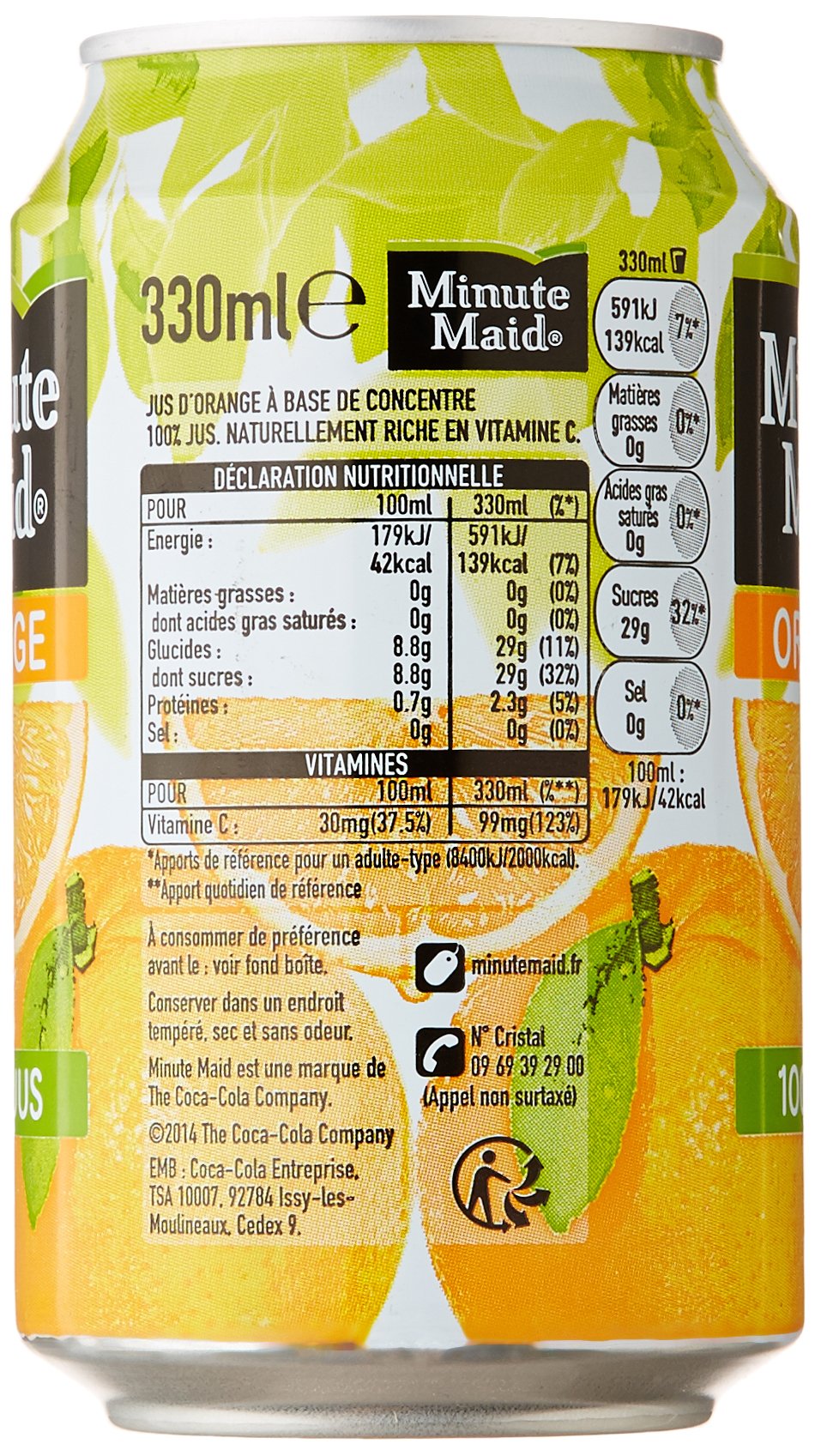 Minute Maid cannettes Orange 33 cl Pack de 6 - Lot de 2