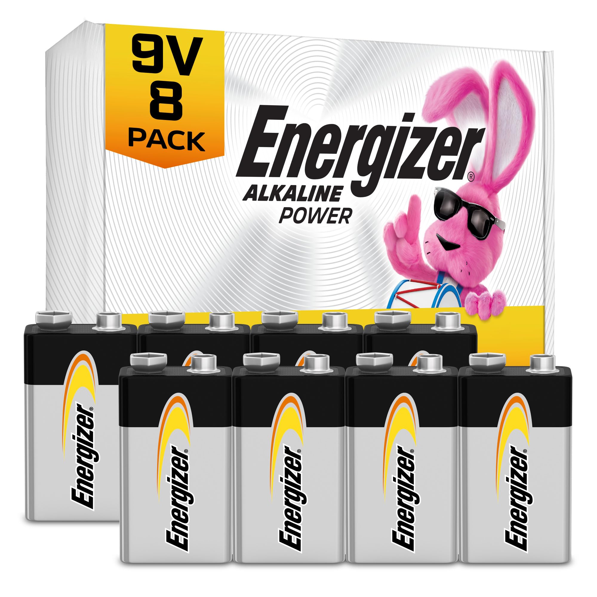 Energizer Alkaline Power 9V Batteries (8 Pack), Long-Lasting
