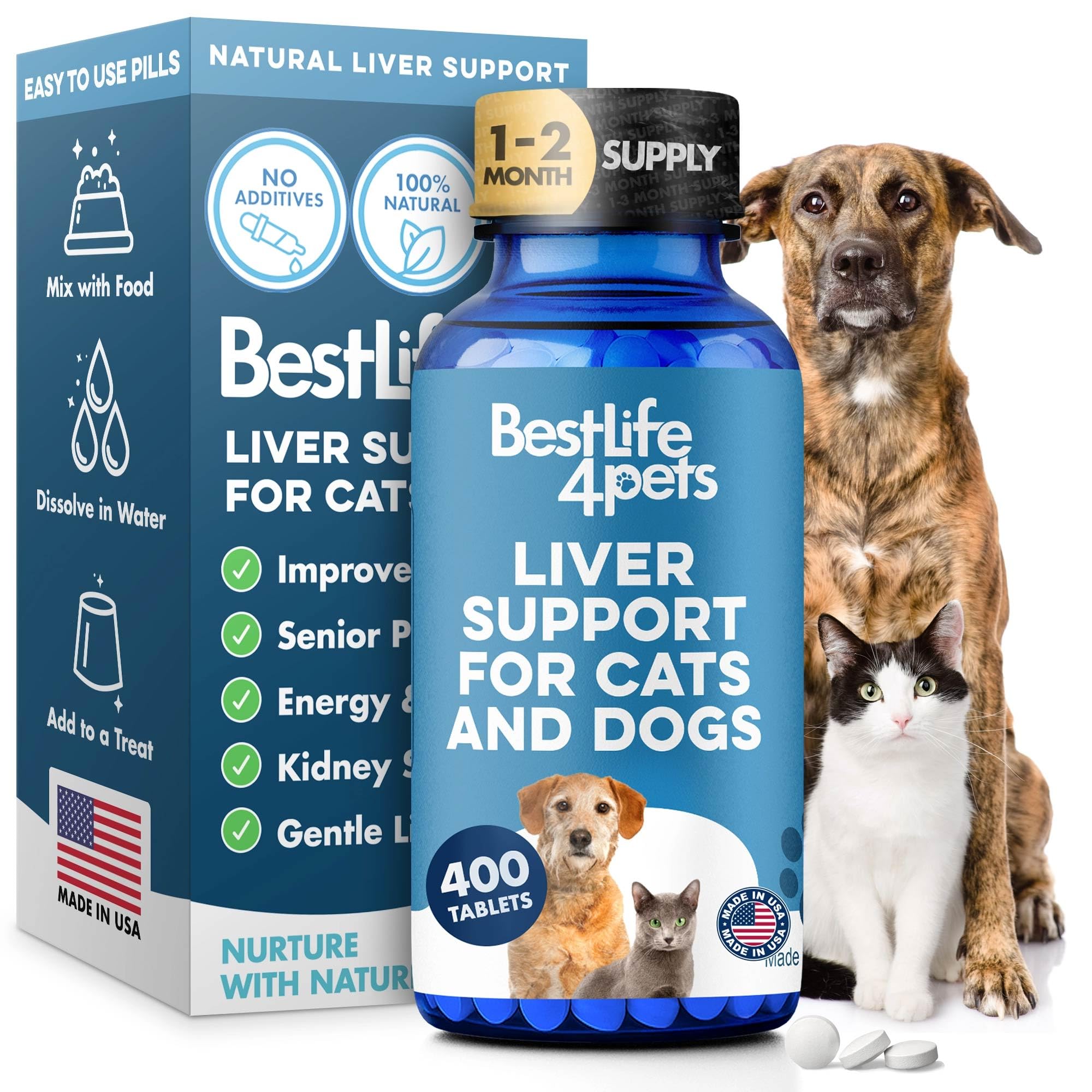 Hepatic Liver Support for Cats Dissolvable,Homeopathic, Digestive Feline Supplement for Liver Detox and Nutrient Absorption 100% All Natural, Easy to Give, Free of Chemicals or Additives, 400 Pills