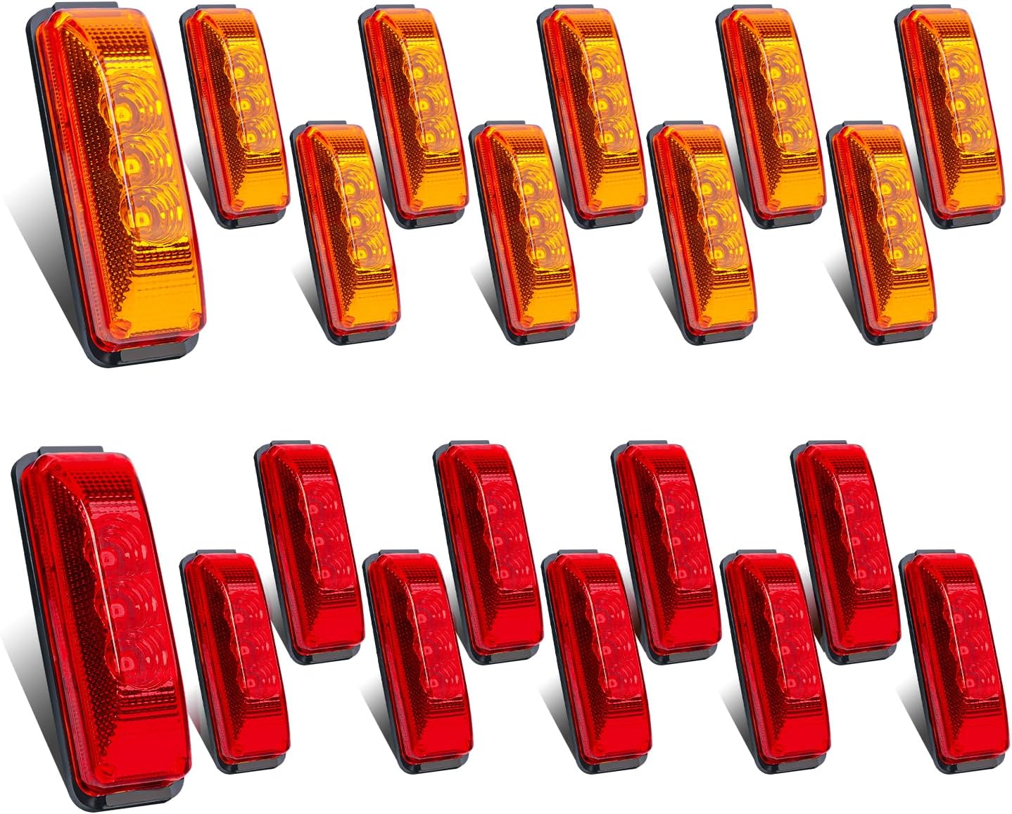 TMH 20Pcs 3.9 Inch (10 Amber + 10 Red) 3LED Truck Trailer Front Rear LED Clearance Rectangle Running Light Surface Mounted LED Marker Light for RV Truck Trailer Boat Bus UTE UTV 12V DC