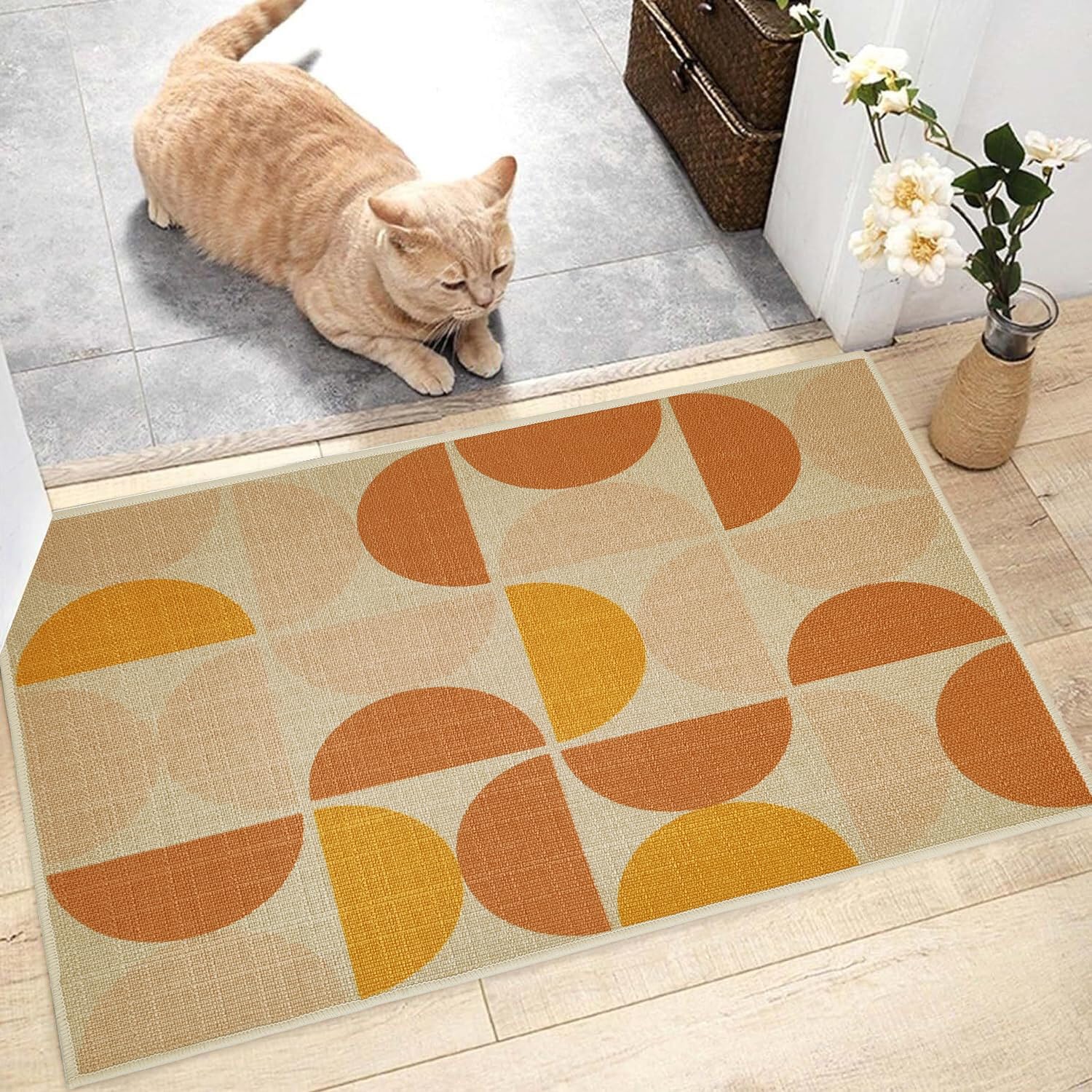 Boho Door Mat Washable Abstract Geometry Bath Mat Retro Entryway Rug Outdoor Doormats for Kitchen Bedroom Living Room Farmhouse Bathroom Non Slip 16 x