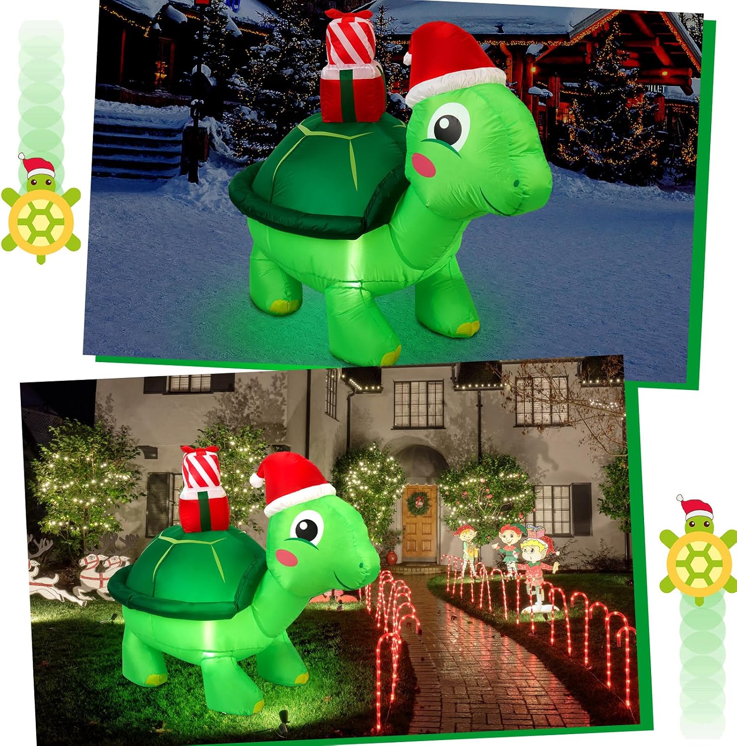 Shappy 4.9 ft Huge Christmas Inflatable Decoration Turtle with Santa Hat Christmas Inflatable LED Lighted Decor Xmas Holiday Decoration for Indoor Outdoor Home Lawn Garden Holiday Party Supplies
