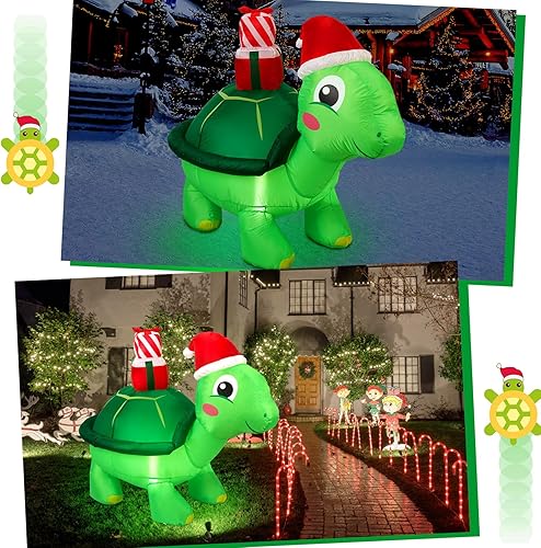 Vista 7 de Shappy Decoración inflable de Navidad de 4.9 pies con sombrero de Papá Noel, decoración inflable de Navidad con luz LED, decoración navideña