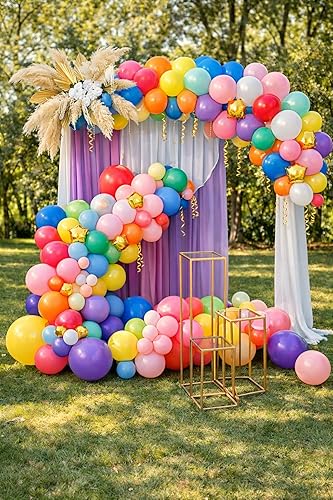 Miniatura 5 de Paquete de 100 globos de látex de 12 pulgadas, multicolor surtido con puntos de pegamento para globos, cinta y cuerda, suministros de fiesta