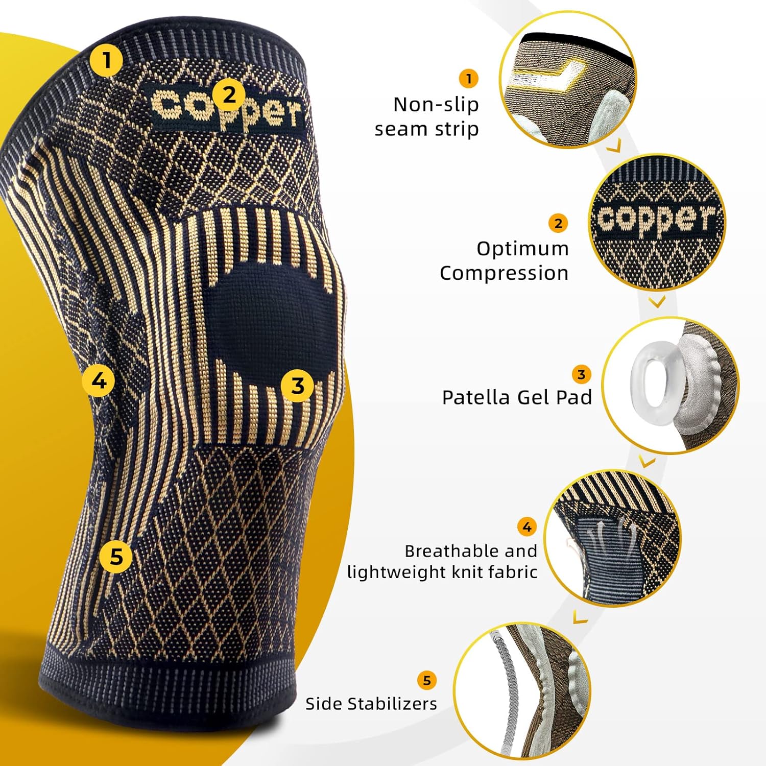 Copper knee braces for knee pain for men and women with Side Stabilizers - copper compression Knee Sleeve for knee pain,arthritis pain and support-running knee brace-[Single] : Health & Household