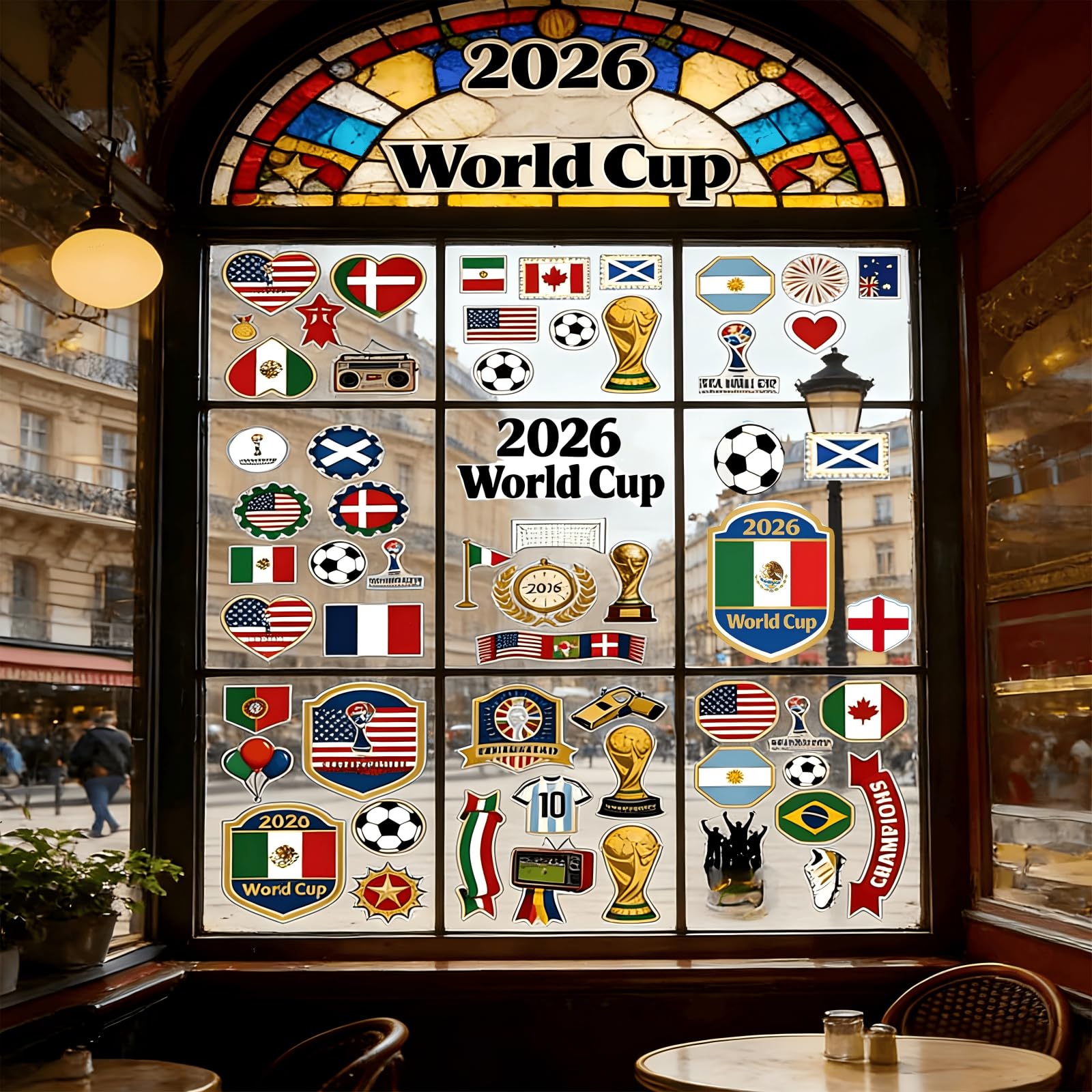 2026 World Cup Window Decorations - 9 Sheets/69Pcs Double-Sided Window Clings, Reusable Stickers for Car Windows, Home, Office, Bar, Easy to Apply & Remove for Game Day Celebration