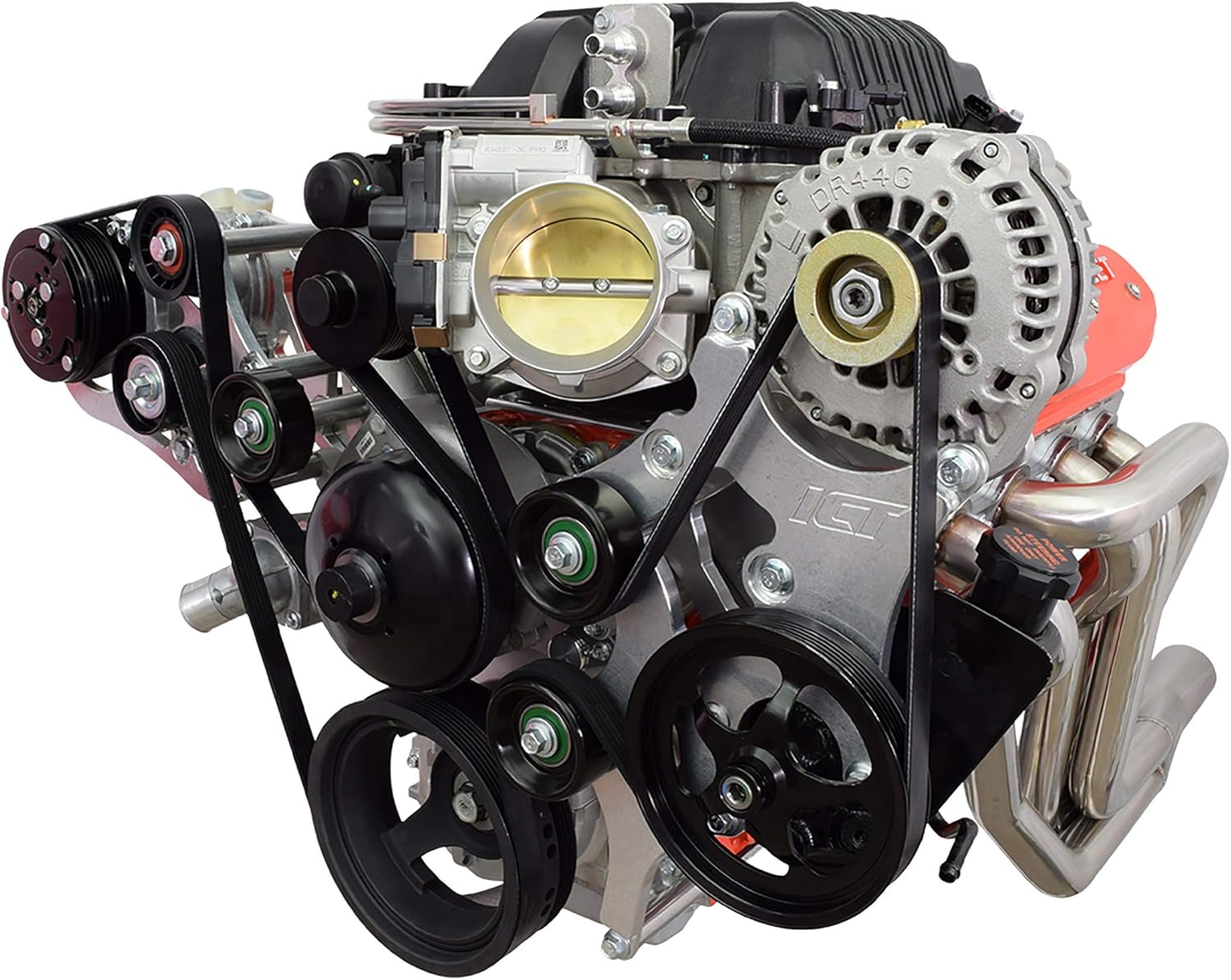 ICT Billet LSA Supercharger High Mount A/C Sanden 508 709 Compressor Bracket Kit CTS-V ZL1 6-Rib Heavy Duty Billet Aluminum Universal Air Conditioner Truck Spacing LS3 LM7 LS 551135-3-508