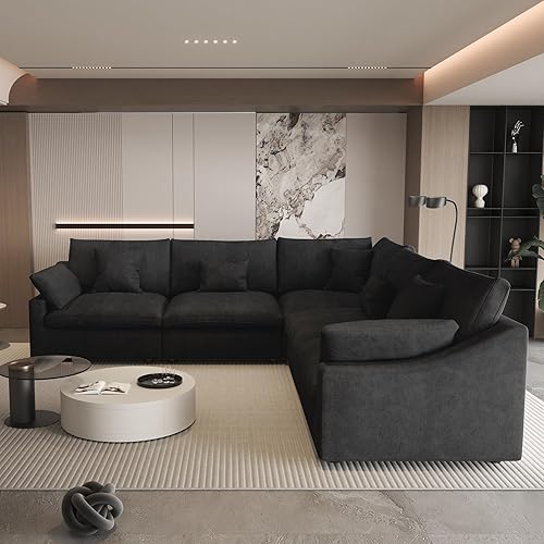 Miniatura 105 de WJShome - Sofá seccional modular en forma de nube para sala de estar, sofá de 160" con relleno de plumón en forma de U con otomano, sofás