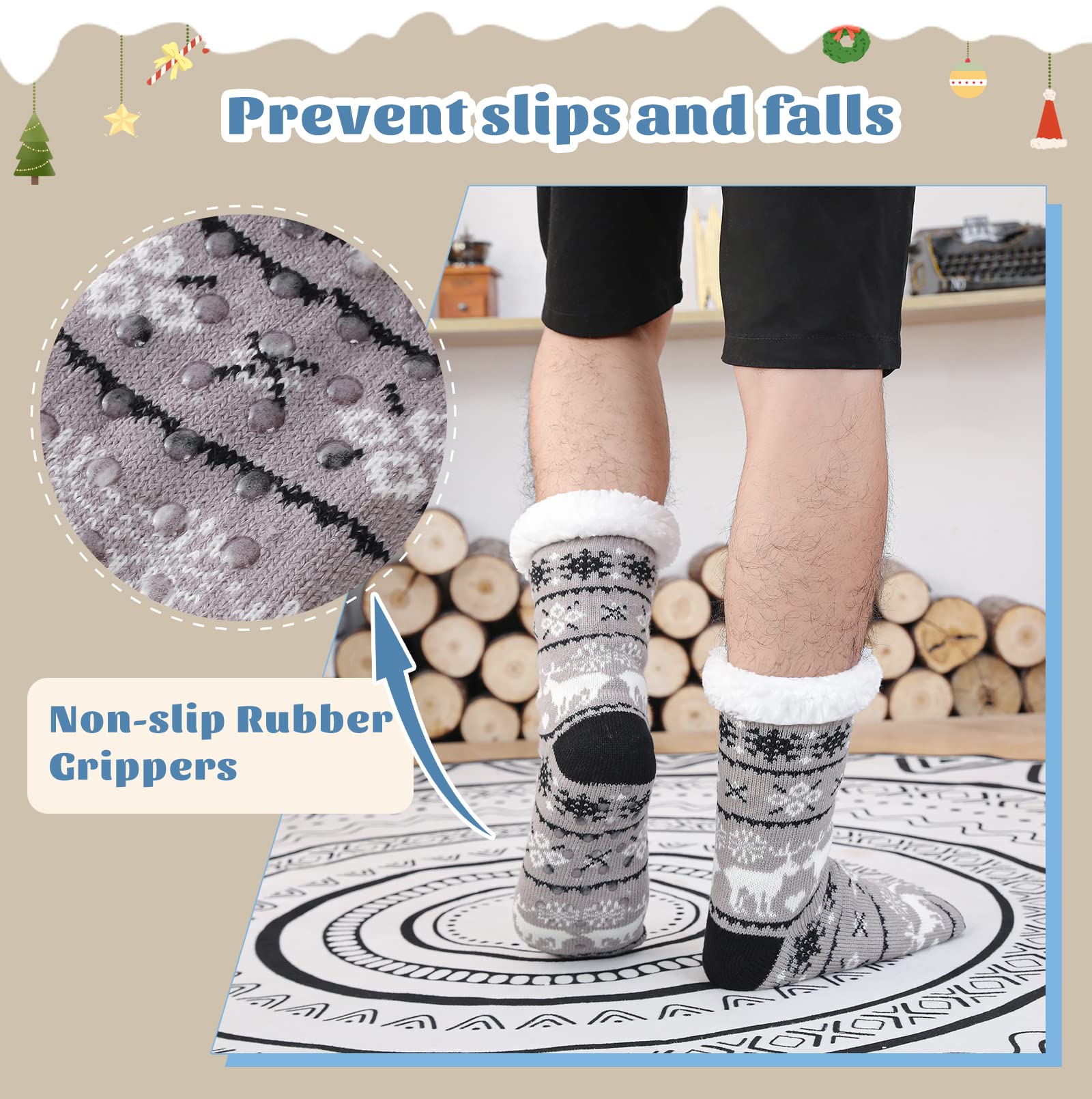 WOTENCE Calze a Pantofola uomo Foderati Cozy Extra Spesse Pantofola Calzini Invernali Antiscivolo Calzini Caldi