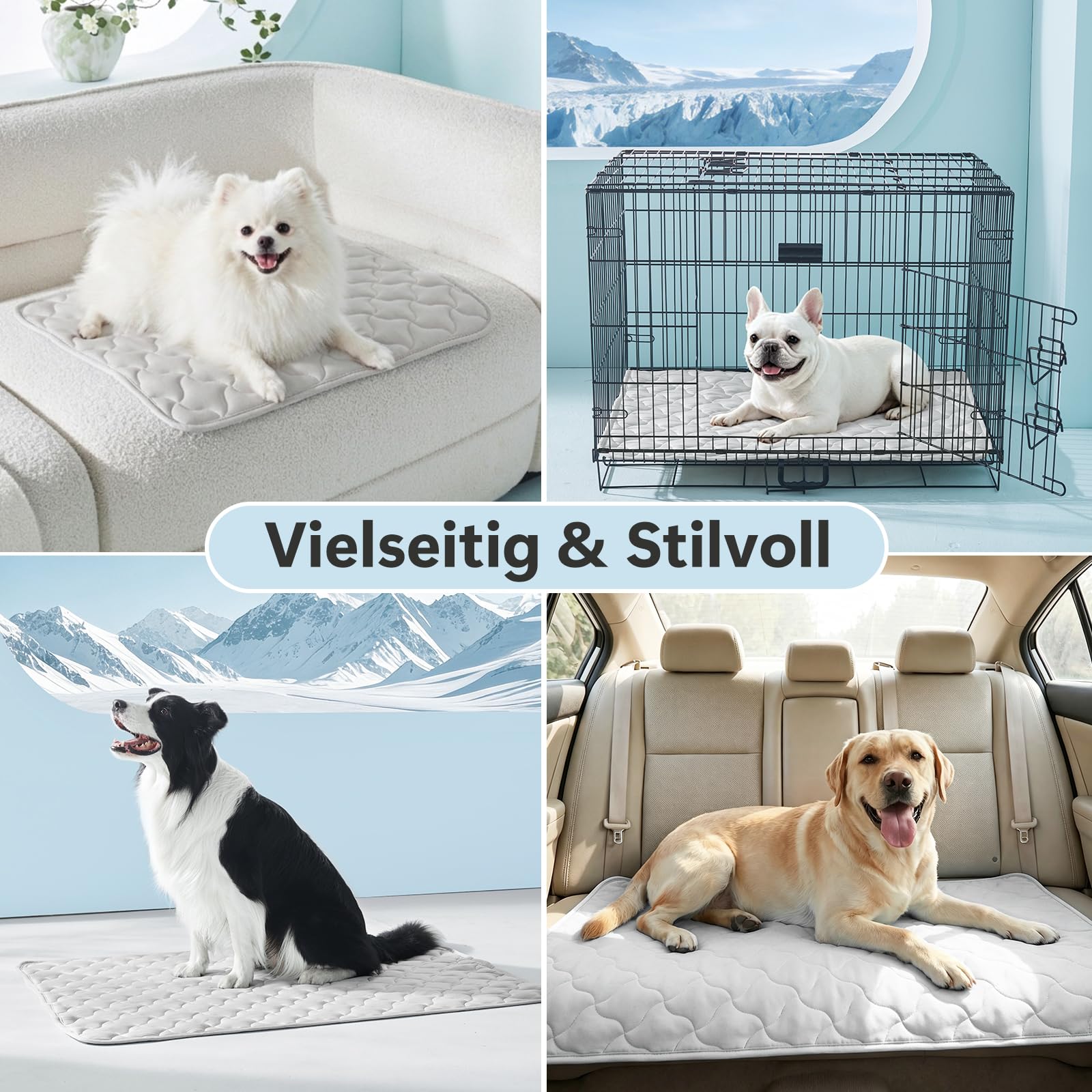 JOEJOY Kühlmatte für Hunde, Selbstkühlende Hundematte, Sommer Kühlkissen für Hunde, Langlebiger Tragbares Kühldecke Hund Waschbar für Drinnen Unterwegs im Auto, Grau, 100x70cm