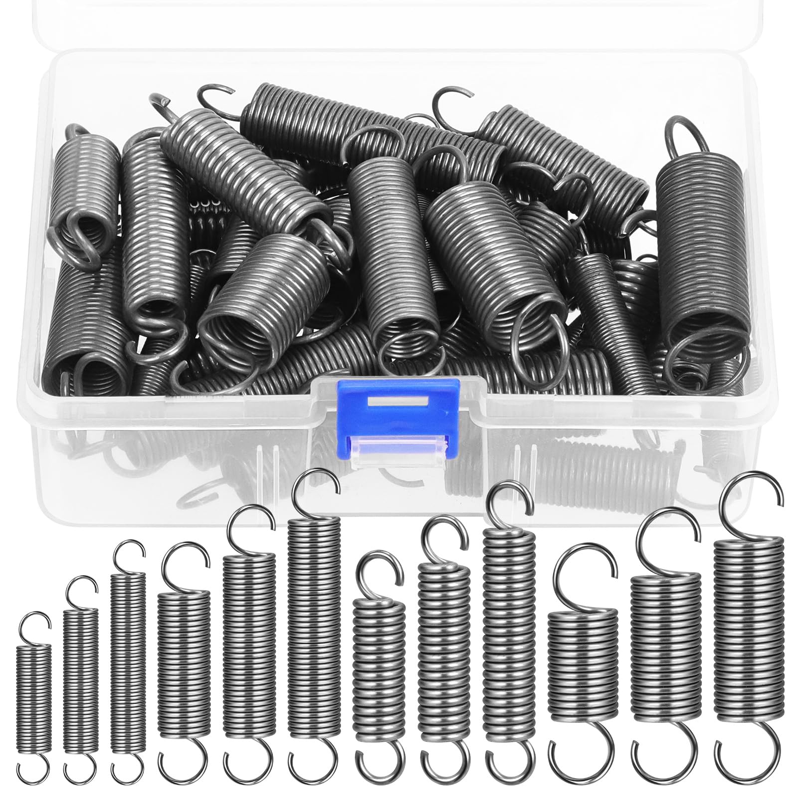 Hilitchi 36Pcs Extension Spring Assortment Kit 12 Sizes Extension Spring Carbon Steel Small Springs Extended Spring Compression Springs for Furniture Mechanism Maintenance
