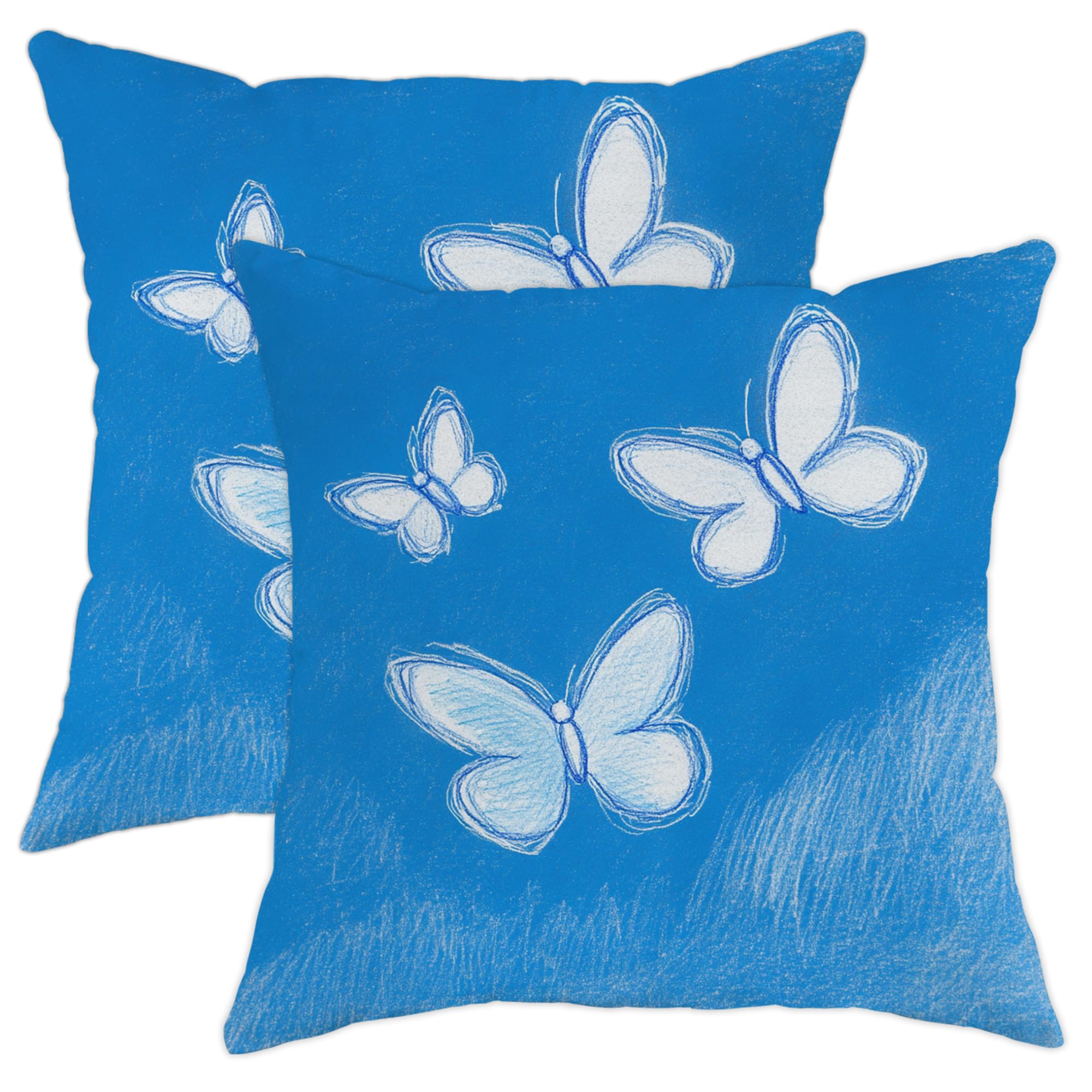 GDHBLING Cartoon Kids Butterflies Throw Pillow Covers 20x20 Set of 2, Soft Cute Blue Anime Pillow Cases Kit with Zipper, Fun Funny Velvet Decor for Couch Sofa Living Room Bed