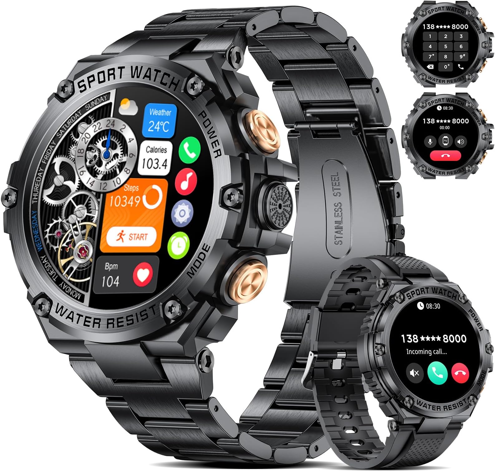 LIGE Smartwatch Herren mit Telefonfunktion, 1.39" Smart Watch with 24/7