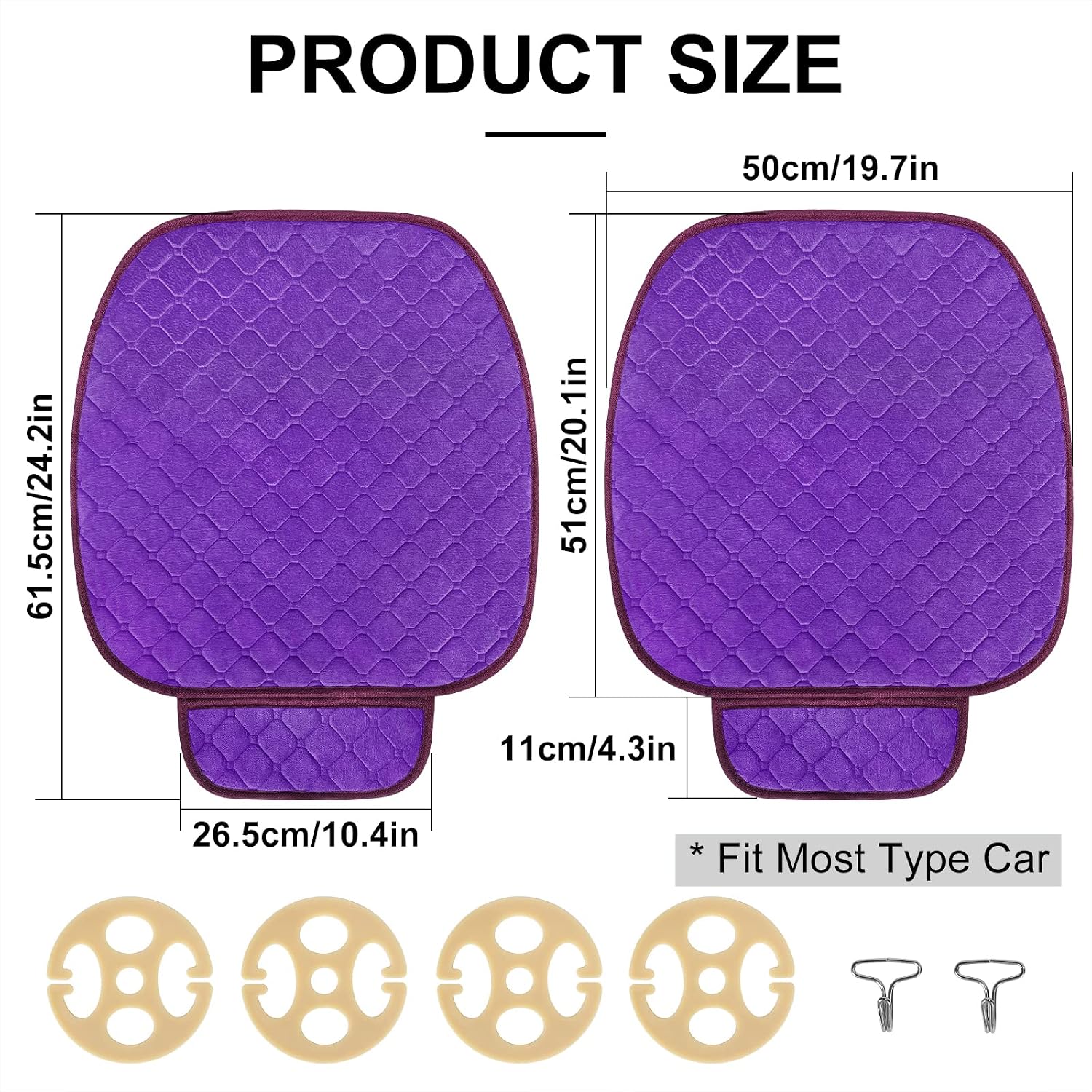 surpassme Car Seat Covers Universal Seat Covers for Car Accessories with Storage Pockets, Car Front Seat Covers and Rear Bench Coverfor Automotive, SUV, Truck, and Van(Purple)