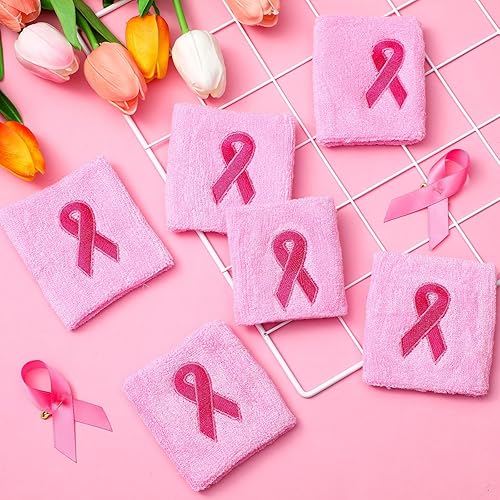 Miniatura 4 de 24 pulseras de cinta rosa para concientización sobre el cáncer de mama, gimnasia, deportes, bandas de sudor para muñecas, brazaletes de béisbol para