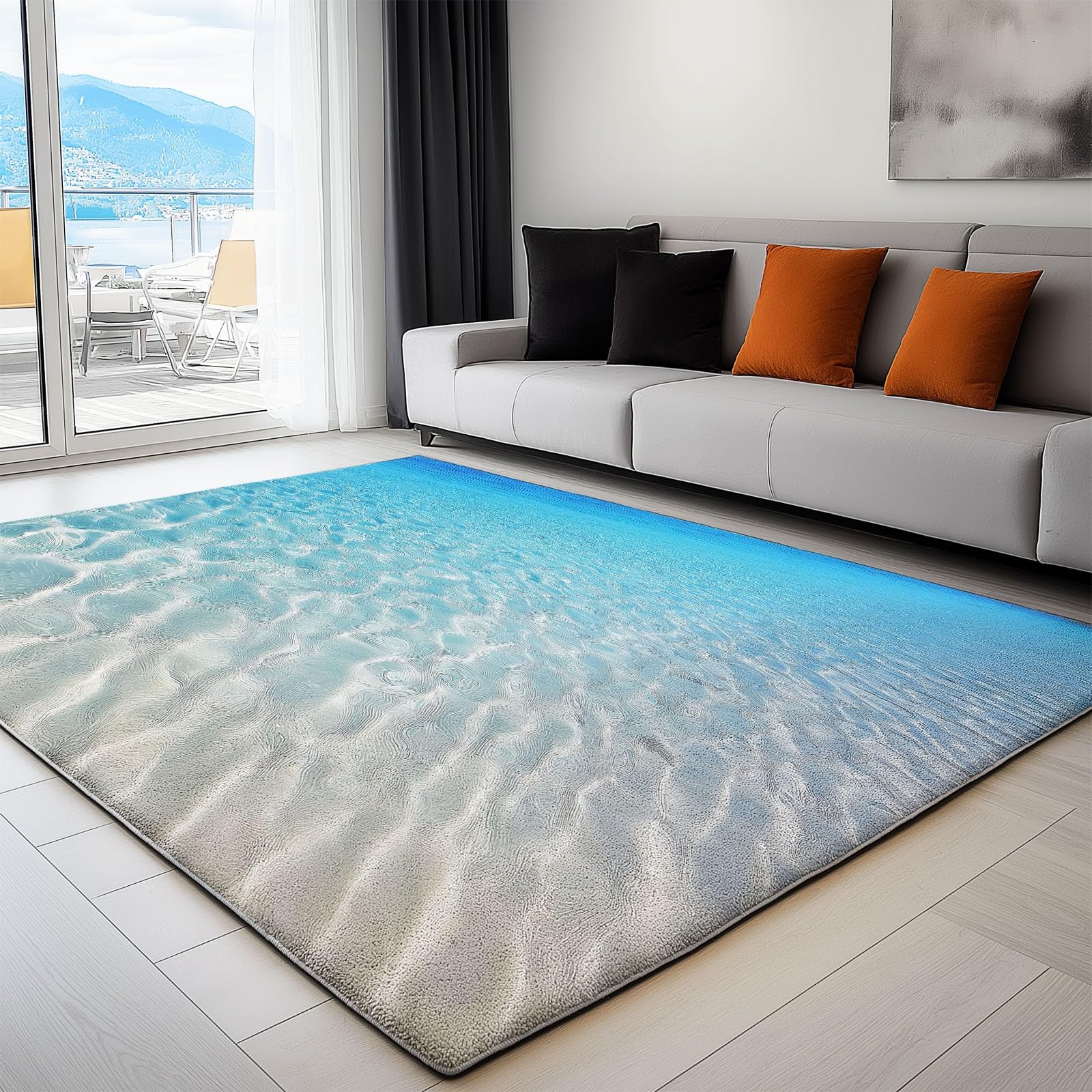 Générique Tapis 140 x 200 cm Facile d'entretien intérieur Plage Moderne Tapis, Moelleux antidérapant Vagues Sable pour Salon Chambre bébé pépinière dortoir