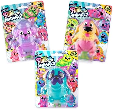 ORB Funkee Animalz MEGA Puppies 3 Pack Set 1 - Adorable, Funny, Stretchy, Squishy Puppies, Perfect to Squeeze for Stress Relief - Original Sensory / Fidget Collectible Toy Dogs for Kids and Adults