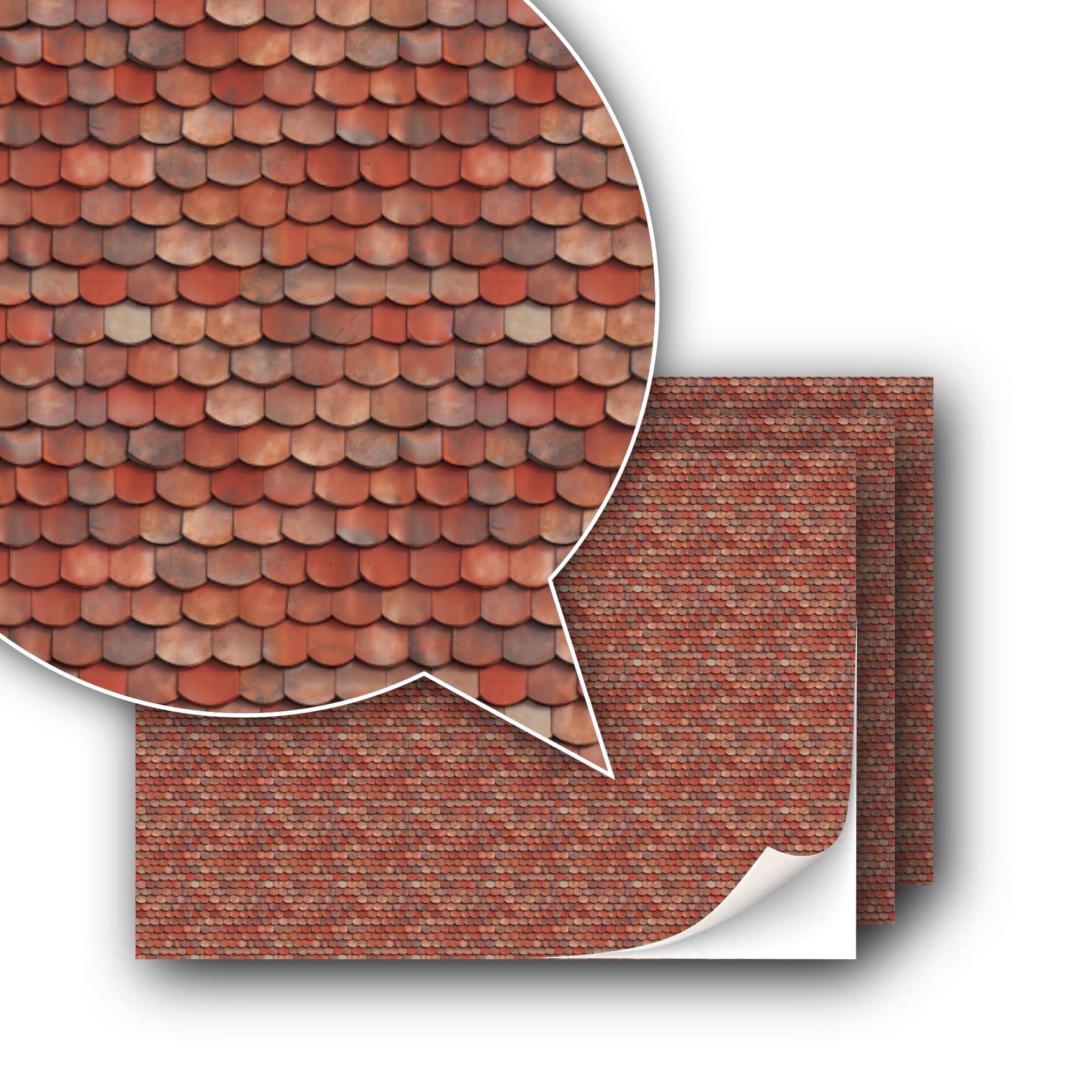 3 Sheets Self-Adhesive Decorative Film Roof Tiles for Model Making in Scale 1:87 Scale H0 (UK: 3.5 mm Scale) (Roof Shingles Clay)