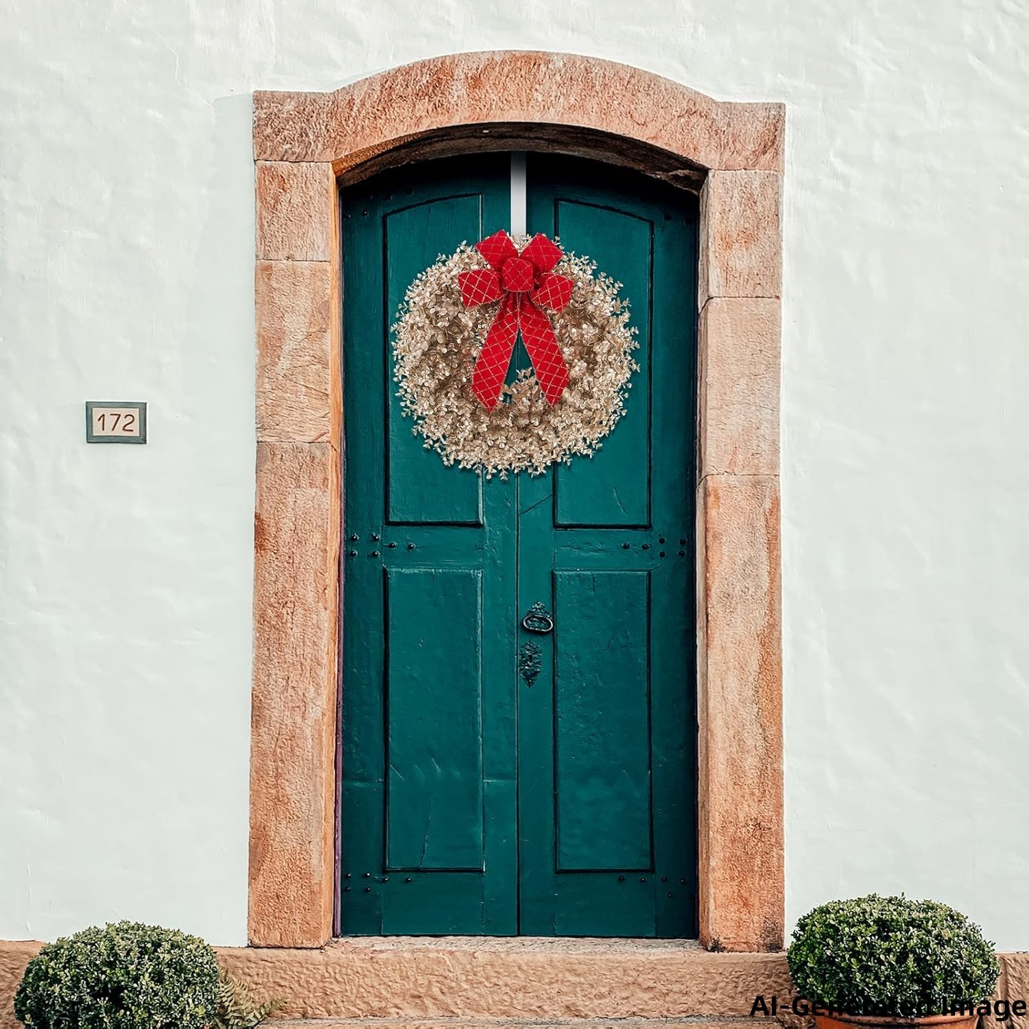 Couronne de Noël en buis de 45,7 cm avec nœuds et suspension de porte, convient pour porte d'entrée, salon, cheminée, fenêtre, ferme et couloir (doré)