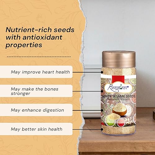 Miniatura 5 de Ramaroma, Semillas de sésamo descascarilladas orgánicas (3.5 onzas), sin OMG, veganas, ricas y puras, semillas de sésamo blanco crudas, perfectas
