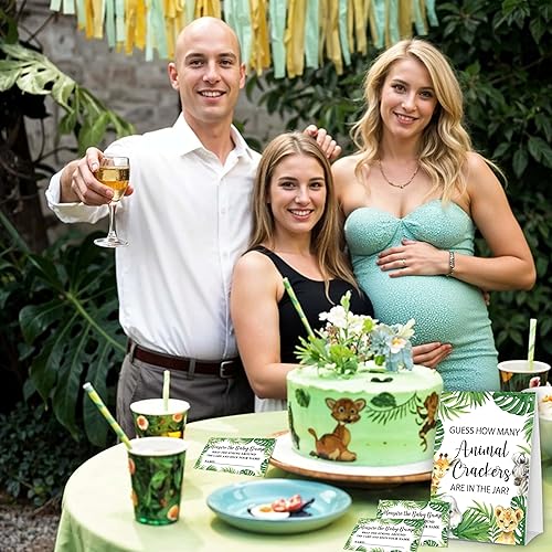 Miniatura 7 de ISOVF Juego de Baby Shower Adivina Cuántos Galletas Animales, Animales de la Selva, Juego de Baby Shower con Tema de Safari - 1 Cartel de Pie y 50