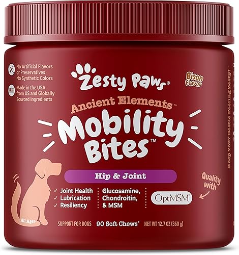 Zesty Paws Mobility Bites Suplemento para articulaciones de perro, masticables de cadera y articulaciones para perros, productos para mascotas con