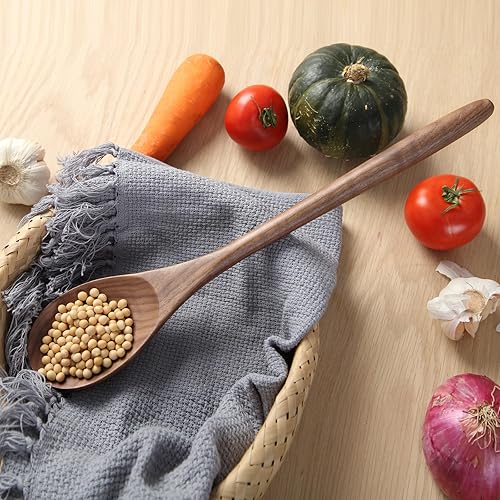 Miniatura 3 de Cucharas de cocina de madera de nogal negro de 17 pulgadas, cuchara de madera de acabado liso para cucharas de cocina, cucharas de madera de agarre