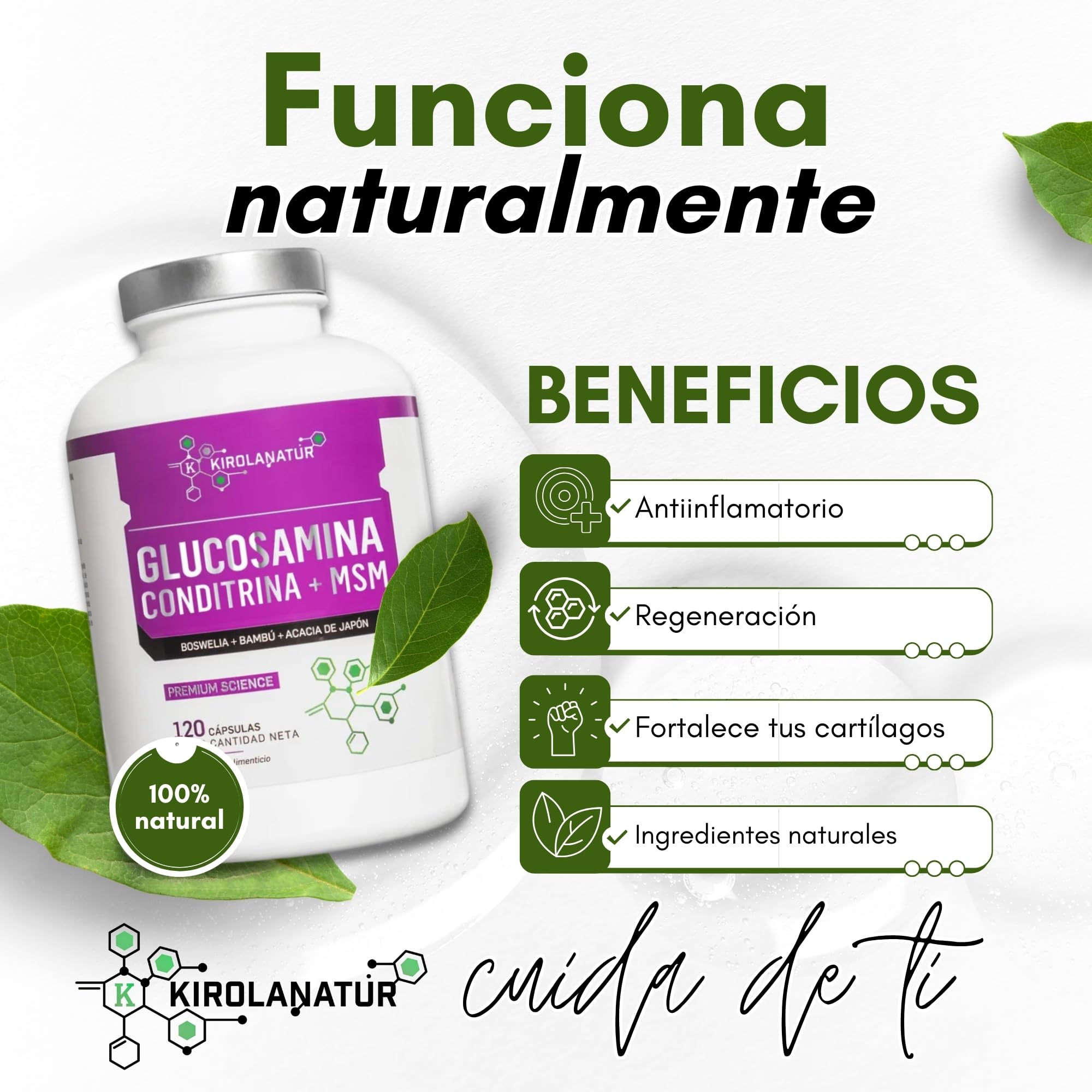 Glucosamina Condritina con Boswellia - Apoyo Articular - Fortalece tus cartilagos - Antiinflamatorio Natural – 120 Capsulas | KIROLANATUR